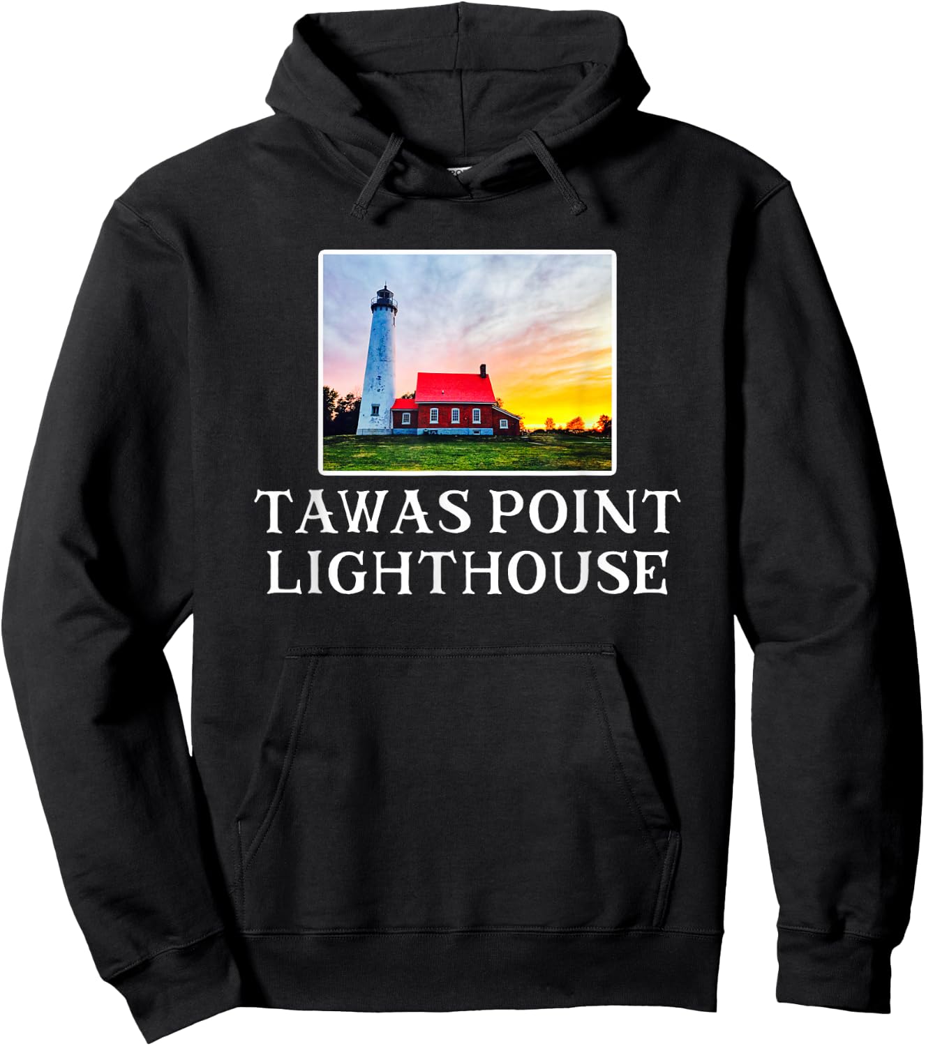 Tawas Point Lighthouse Up North Michigan Lake Huron Hoodie - Hoodie | Black