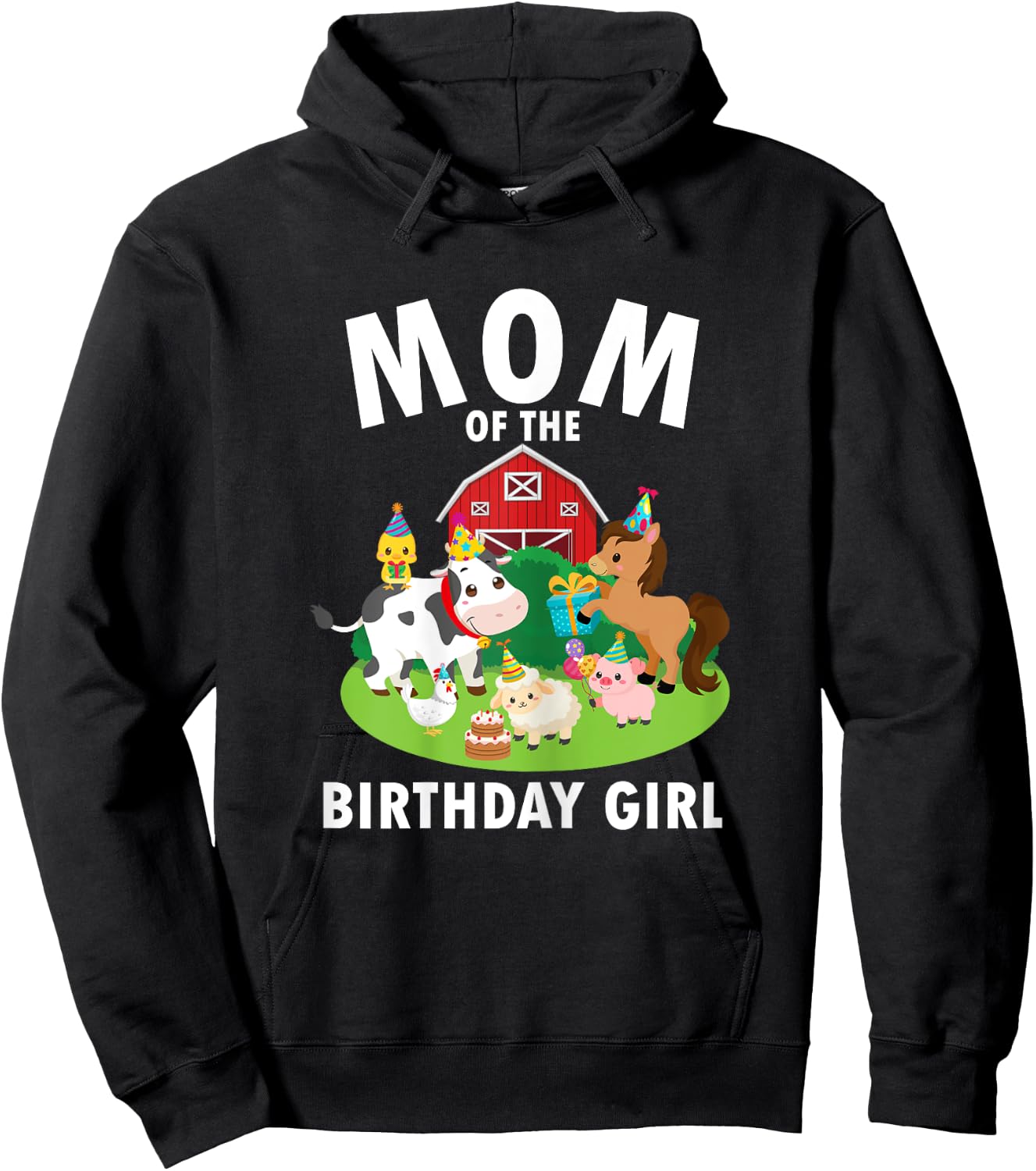 Mom Of The Birthday Girl Farm Animals Farm Theme Party Hoodie - Hoodie | Black