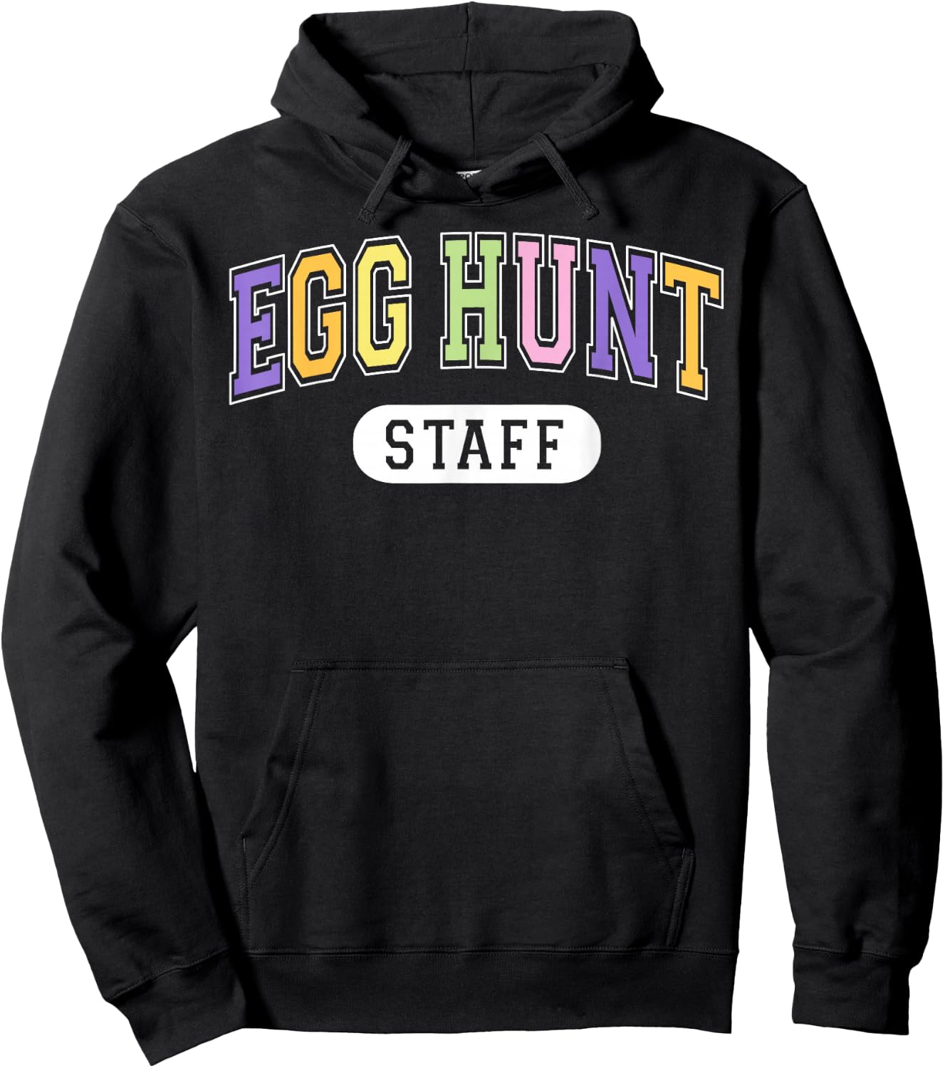 Egg Hunt Staff Funny Varsity Style Parents Easter Event Hoodie - Hoodie | Black