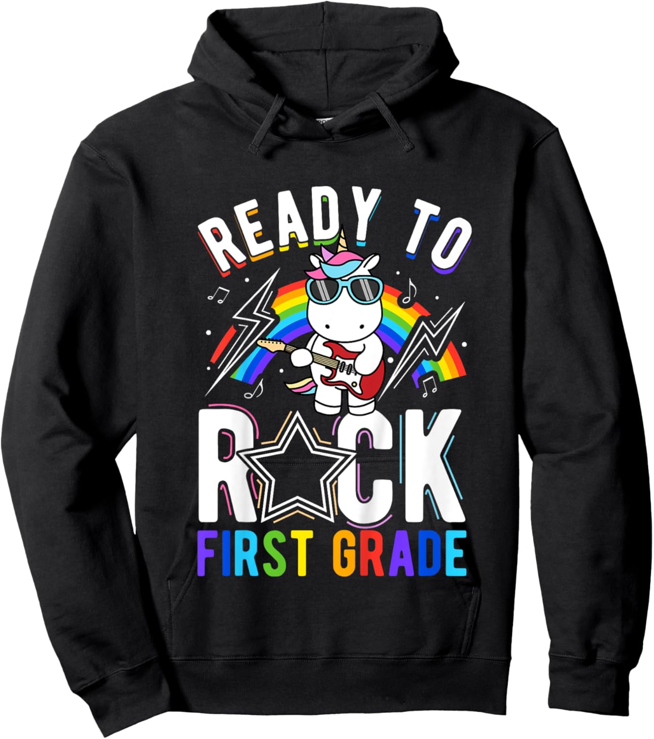 Kids READY TO Rock First Grade Rock Dinosaur School Learning Hoodie - Hoodie | Black