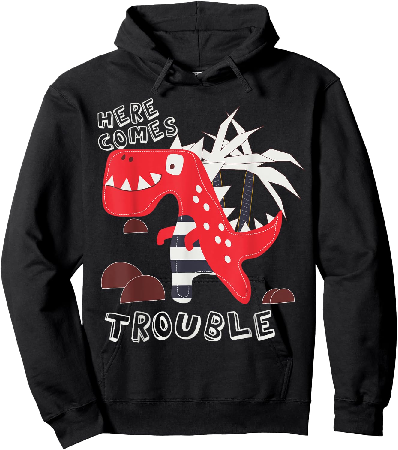Here Comes Trouble Dino Cute Dinosaur Boy Girl Kids Toddler Hoodie - Hoodie | Black