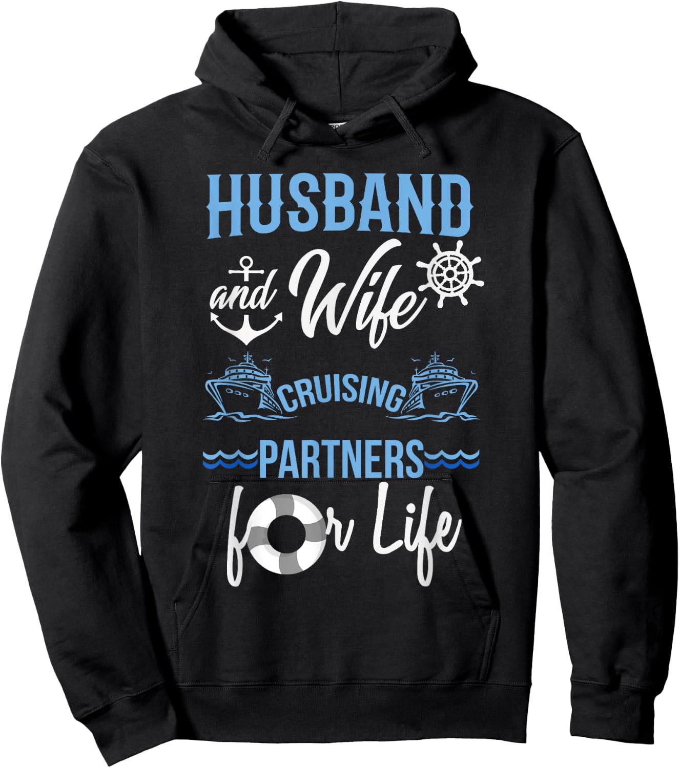 Husband and Wife Cruising Partners for Life Couples Cruise Hoodie - Hoodie | Black