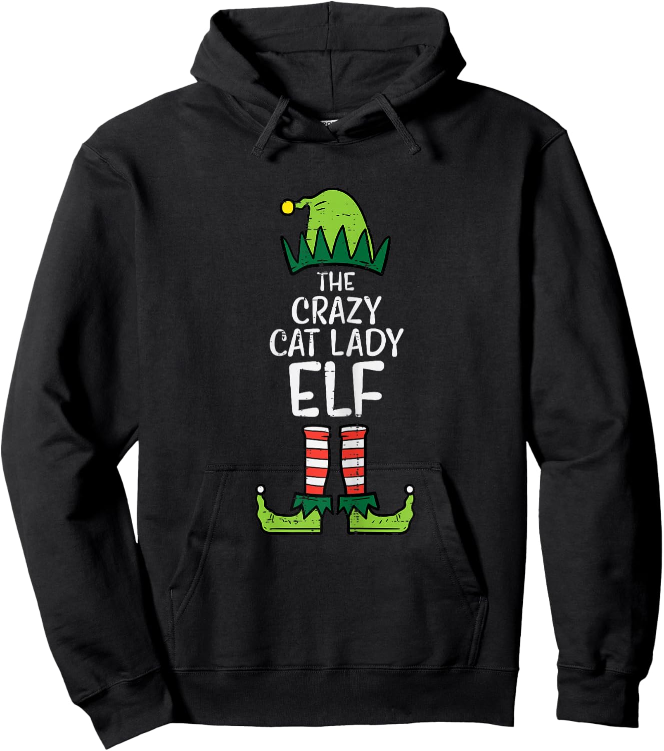 Crazy Cat Lady Elf Matching Christmas Family Women Hoodie - Hoodie | Black