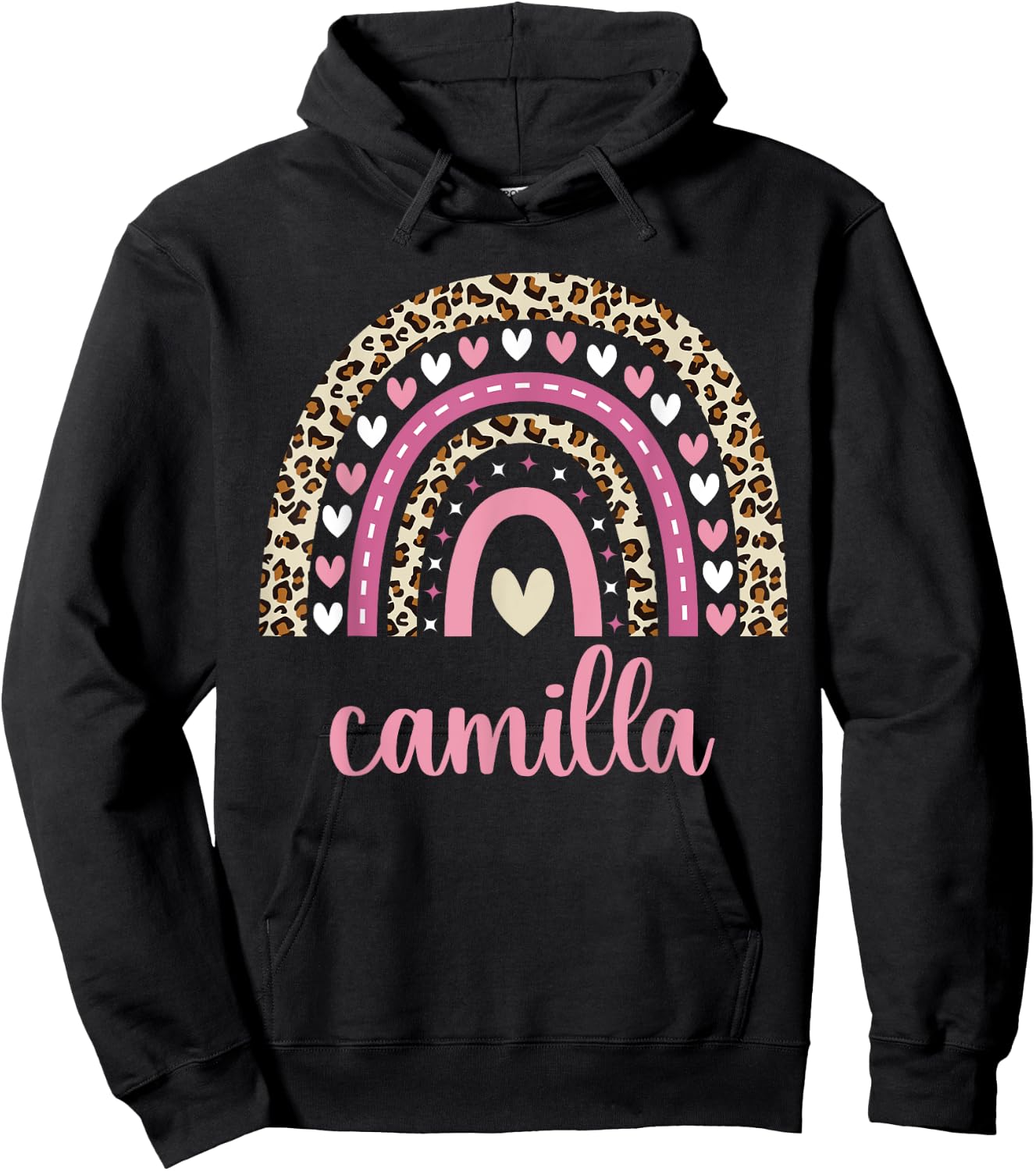 Camilla Rainbow Leopard Personalized Camilla Birthday Hoodie - Hoodie | Black