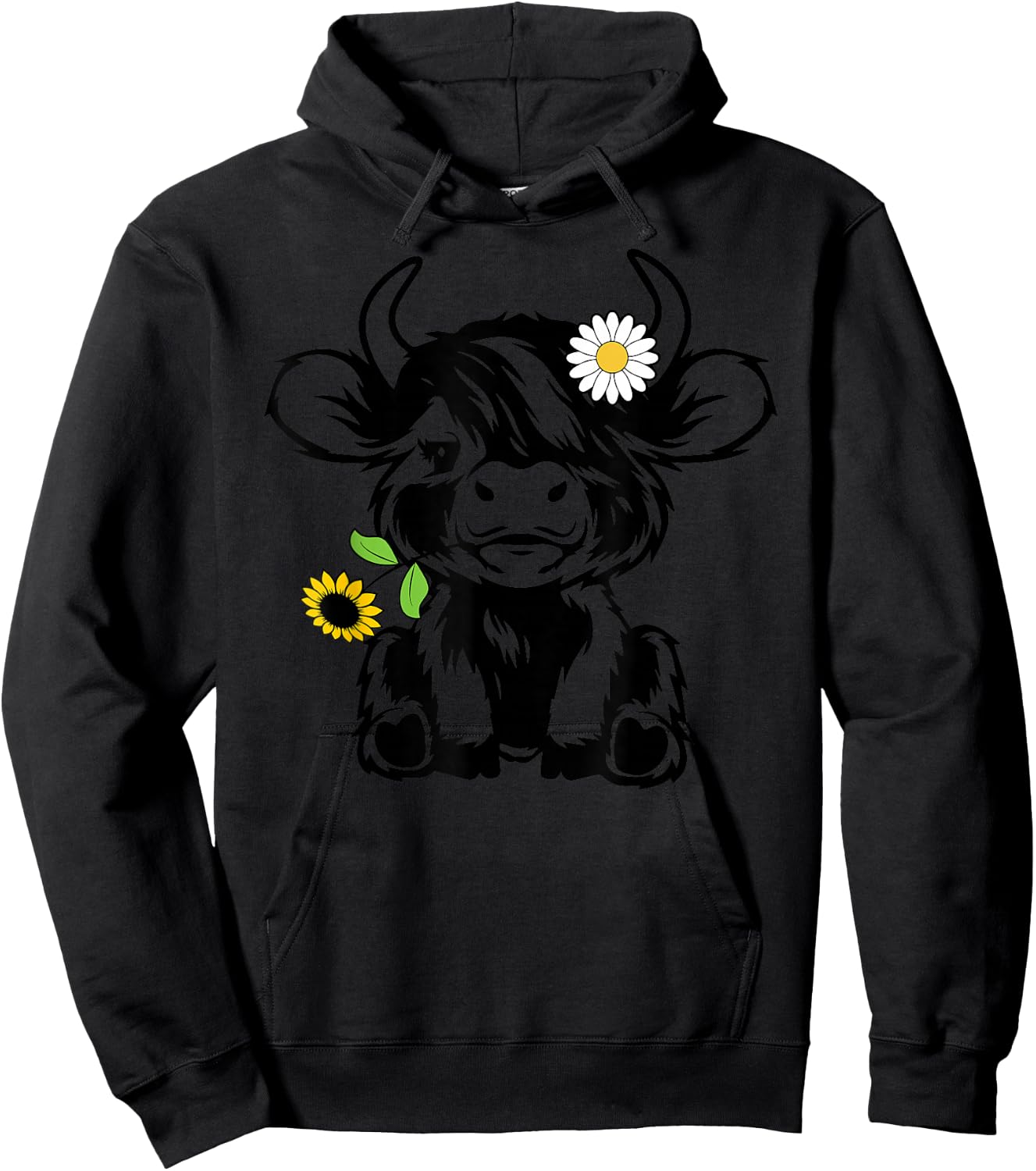 Cute Highland Cow Sunflower Hoodie - Hoodie | Black