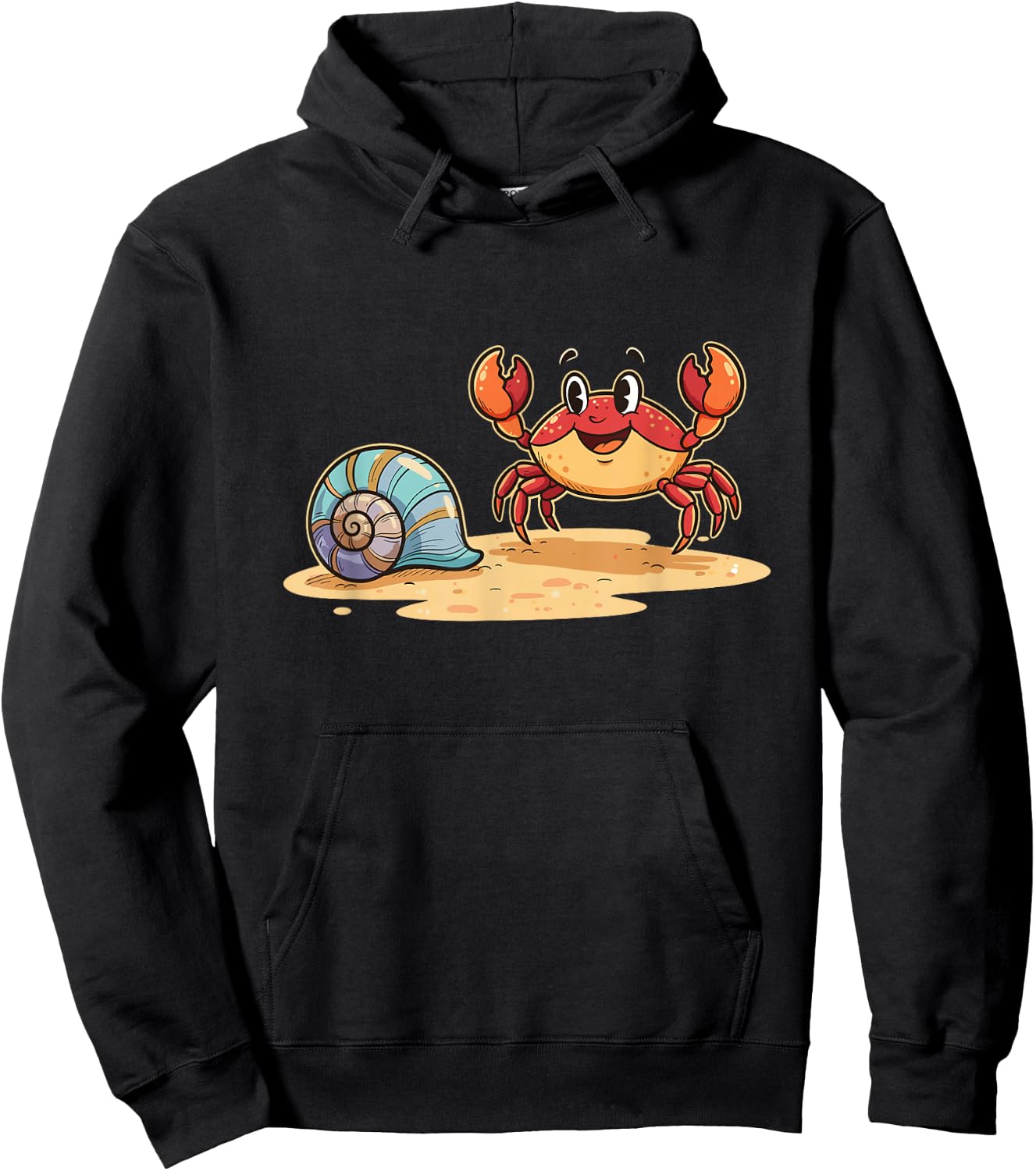 Happy Crab and Seashell Summer Ocean Beach Scene Hoodie - Hoodie | Black