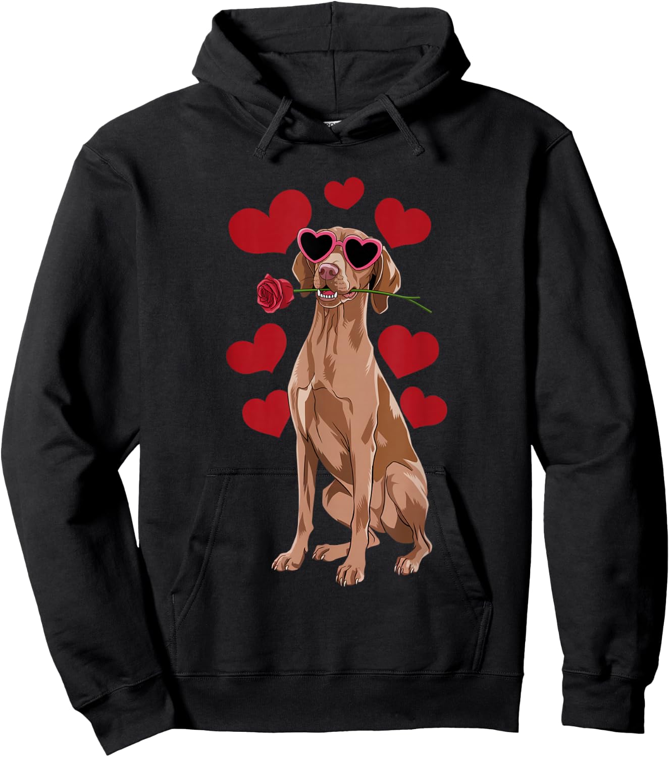 Vizsla Valentines Day Heart Dog Lover Hoodie - Hoodie | Black