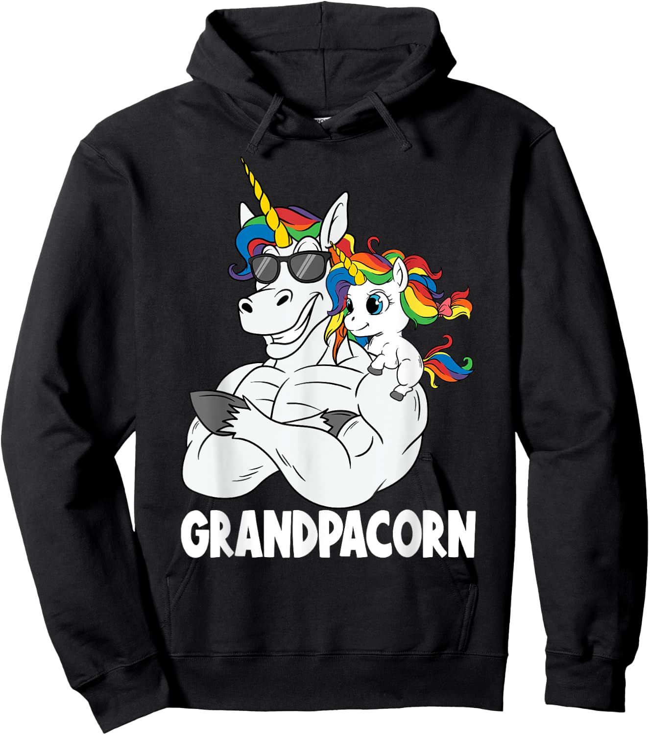 Muscle Grandpa Unicorn Old Pops Grandpacorn Grandfather Hoodie - Hoodie | Black