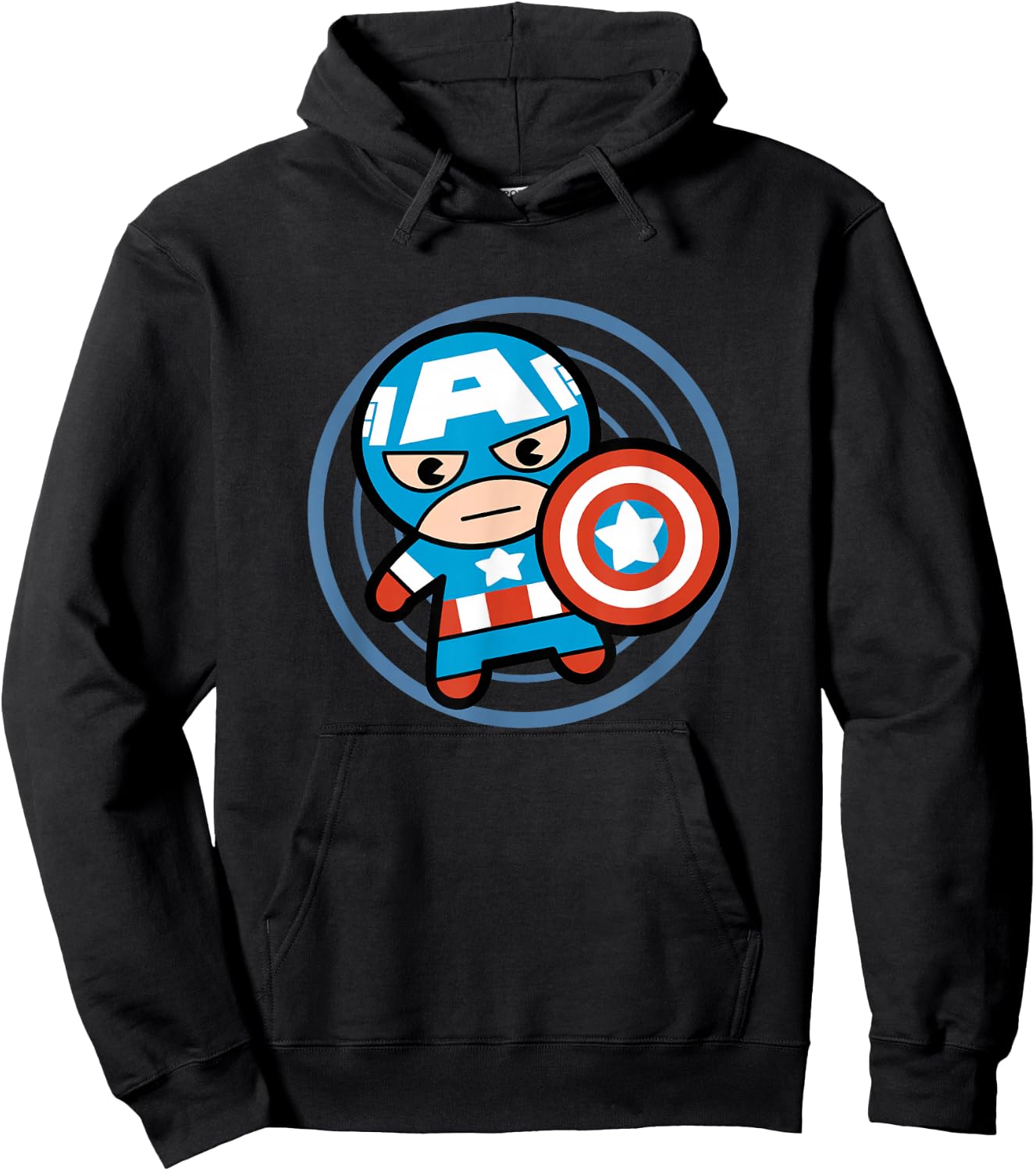 Marvel Kawaii Chibi Captain America Circle Logo Hoodie - Hoodie | Black