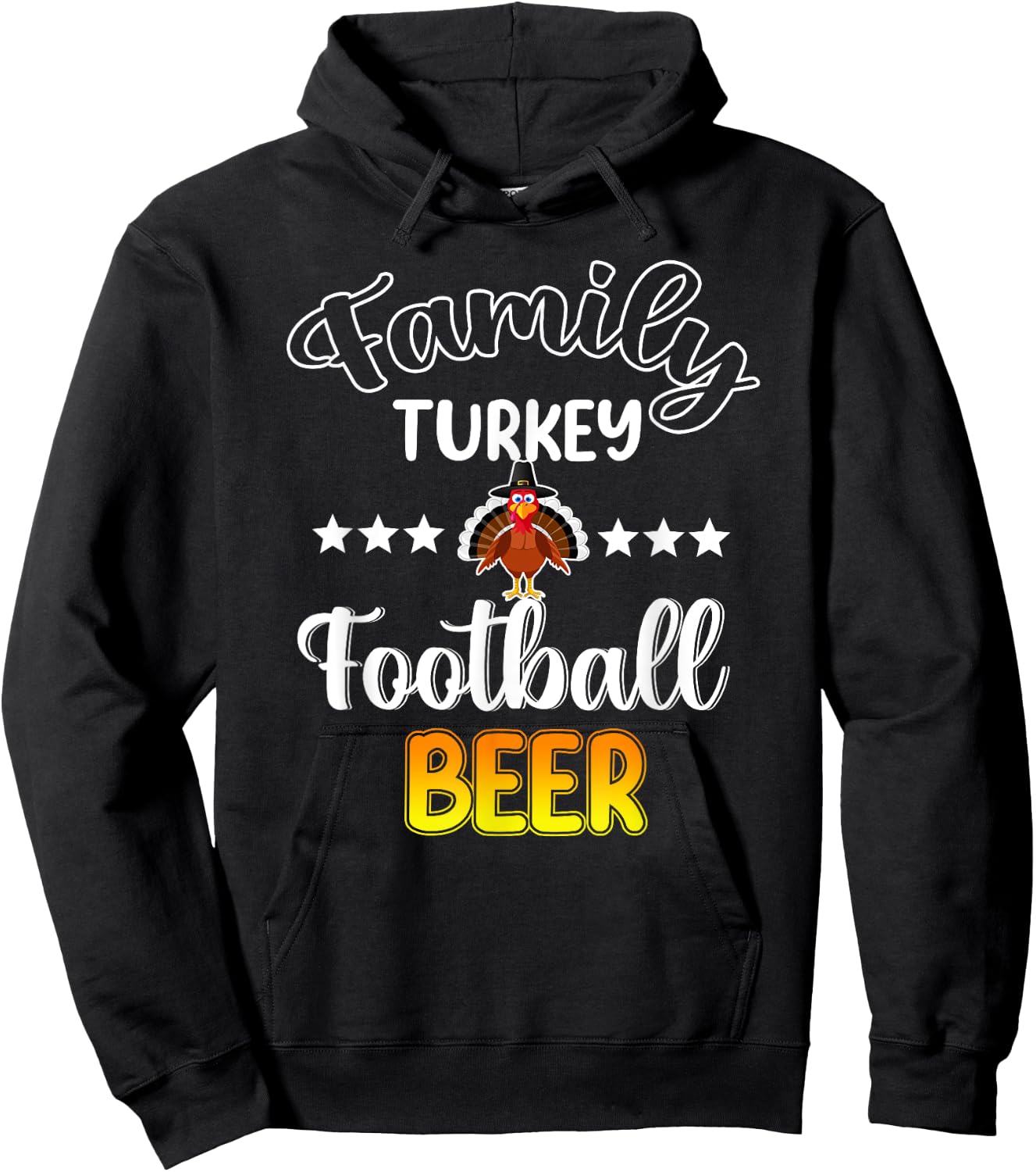 Family Football Beer Turkey Funny Thanksgiving Hoodie - Hoodie | Black