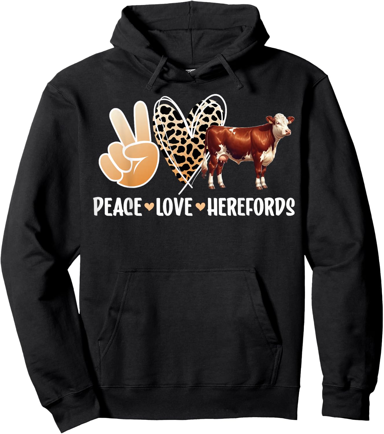 Peace Love Hereford Cow Lover Hereford Cow Girl Hoodie - Hoodie | Black