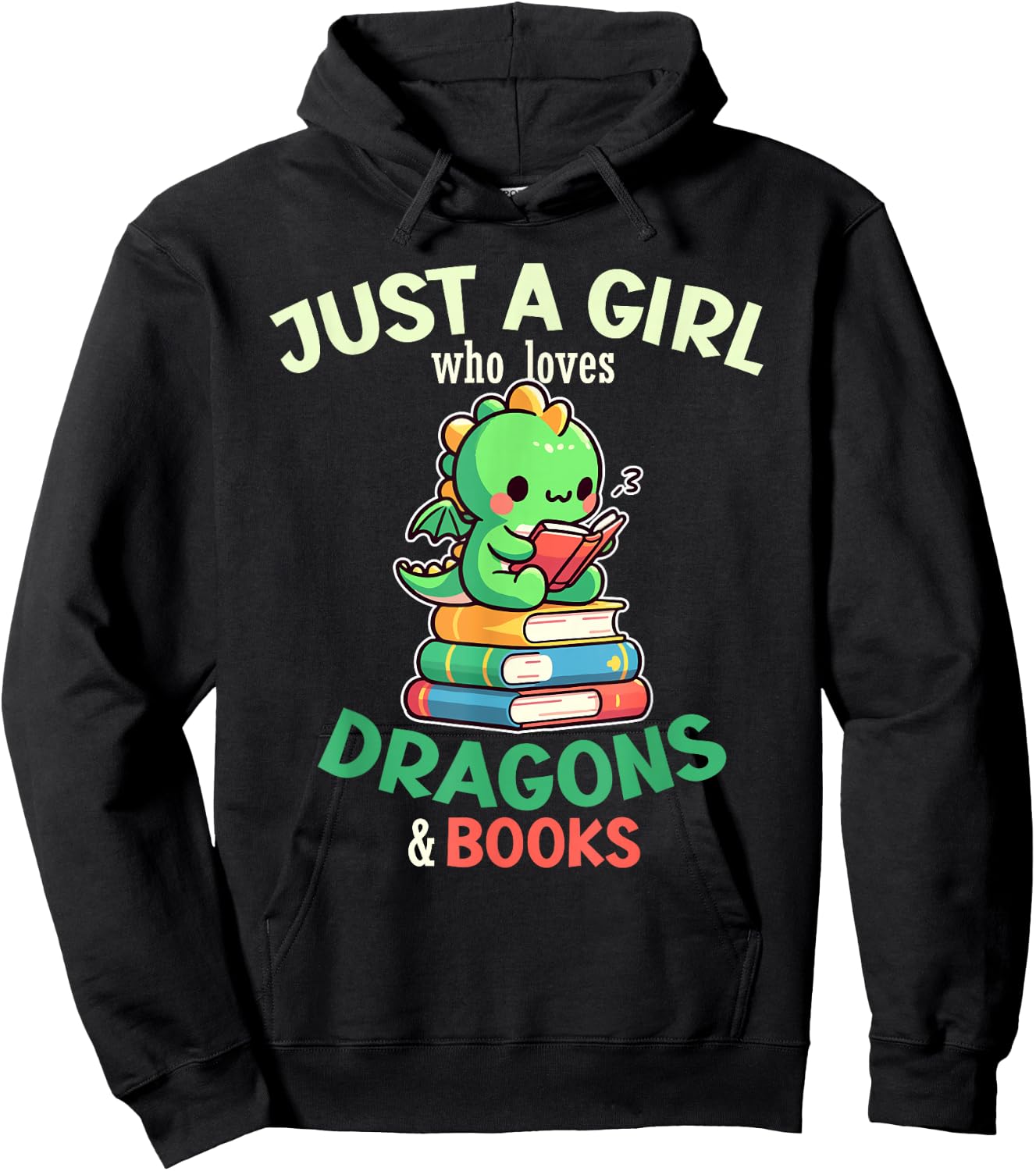 Just a Girl Who Loves Dragons & Books Book Lover Kids Nerd Hoodie - Hoodie | Black