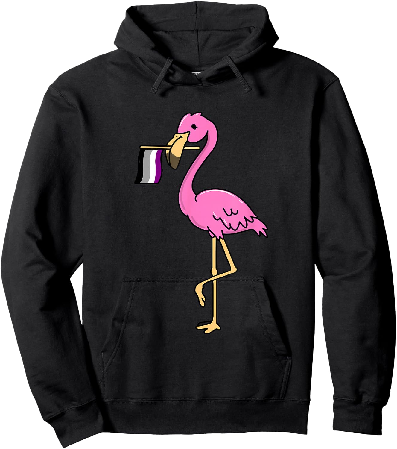 Flamingo with Asexual Pride Flag Hoodie - Hoodie | Black