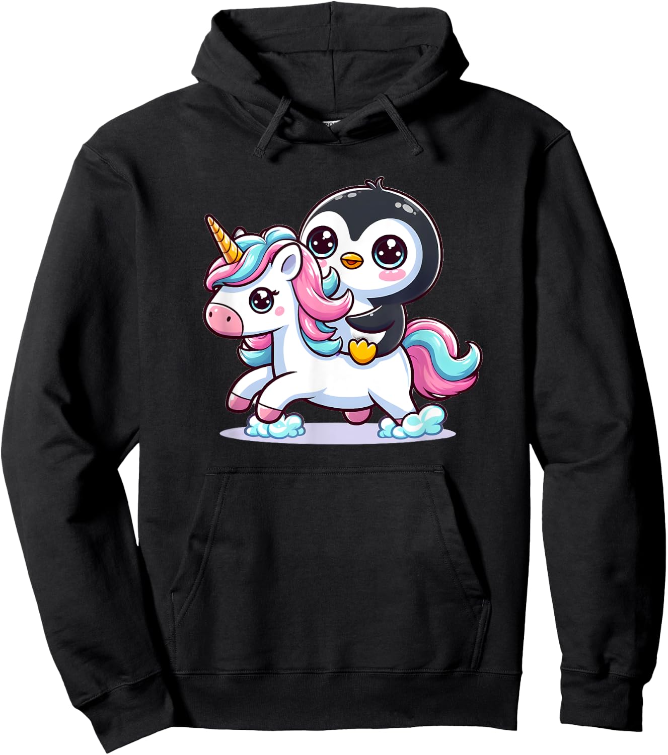 Penguin Riding Unicorn Hoodie - Hoodie | Black