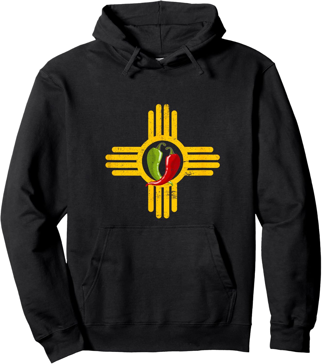 New Mexico Southwest Zia with Red and Green Chile Hoodie - Hoodie | Black