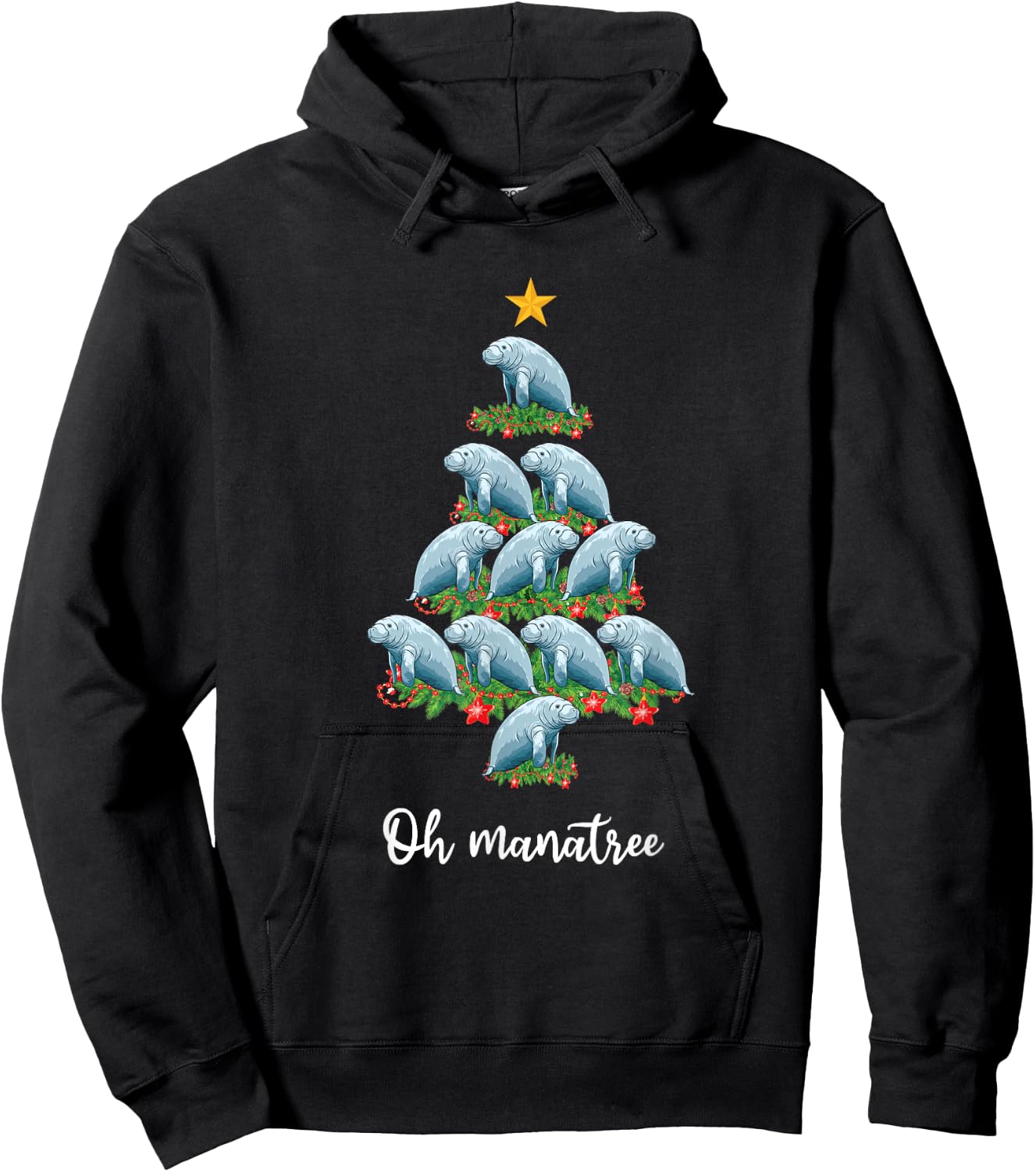 Xmas Tree Decorations Aquatic Animal Funny Manatee Christmas Hoodie - Hoodie | Black