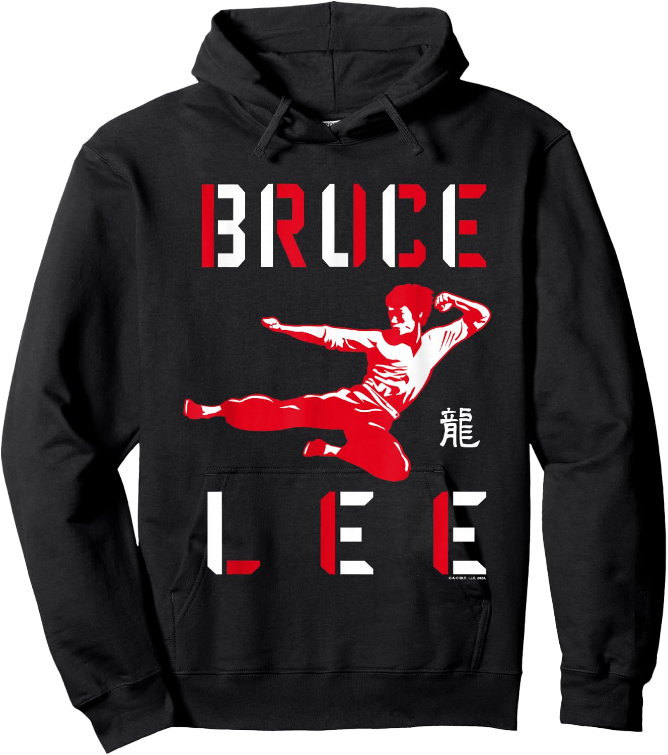 Bruce Lee Flying Kick Shadowed Face Shot , Black, S Hoodie - Hoodie | Black