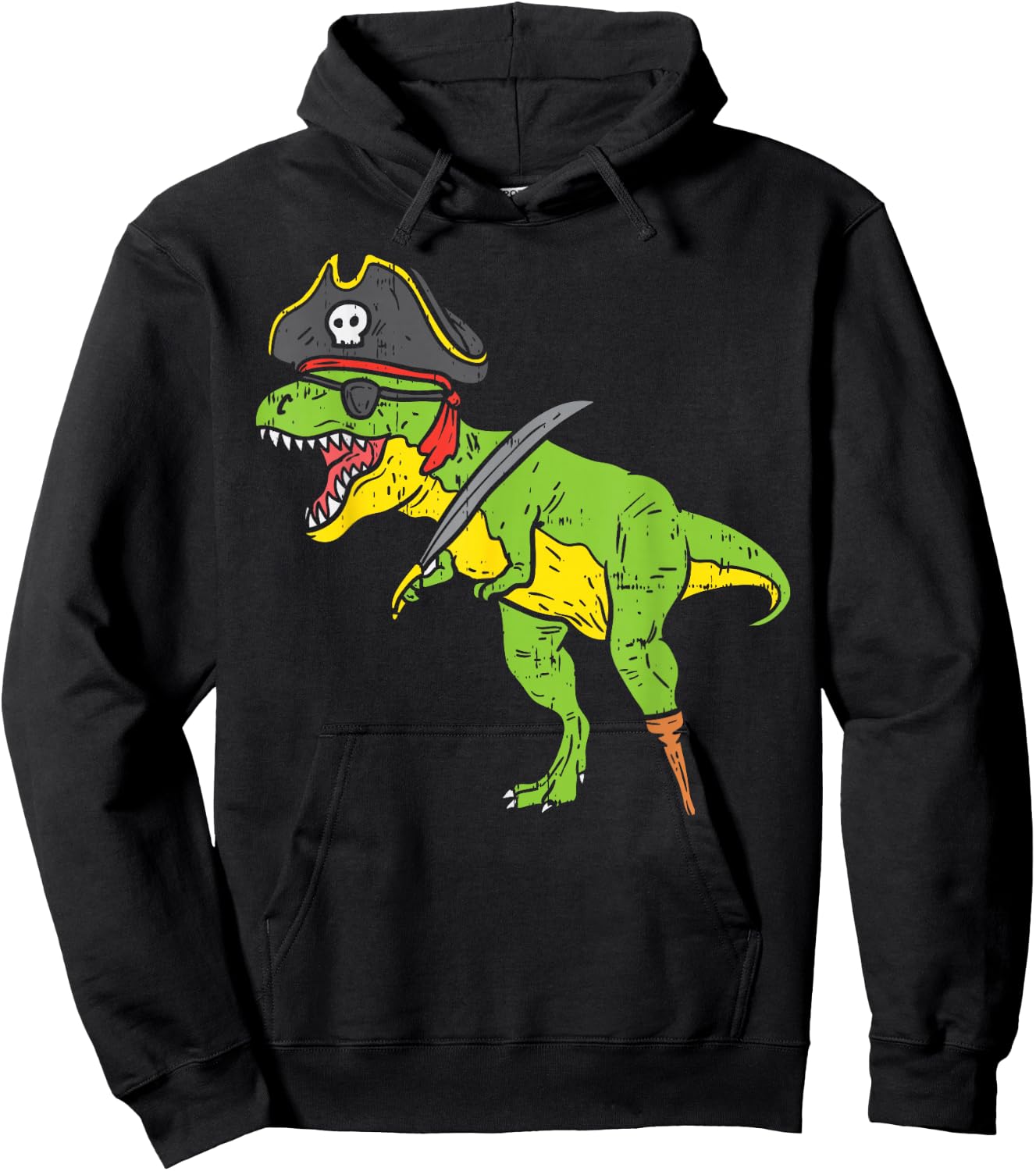 T-Rex Pirate Dinosaur Dino Funny Halloween Costume Boys Kids Hoodie - Hoodie | Black
