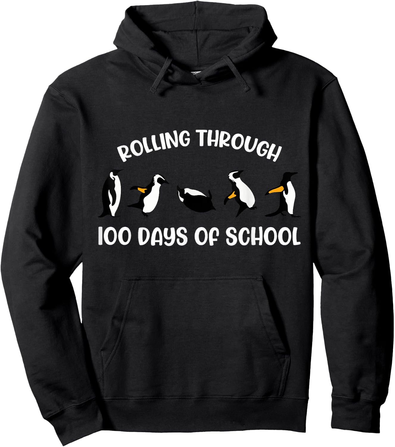 Cute Penguin Kids Rolling through 100 days of school Funny Hoodie - Hoodie | Black