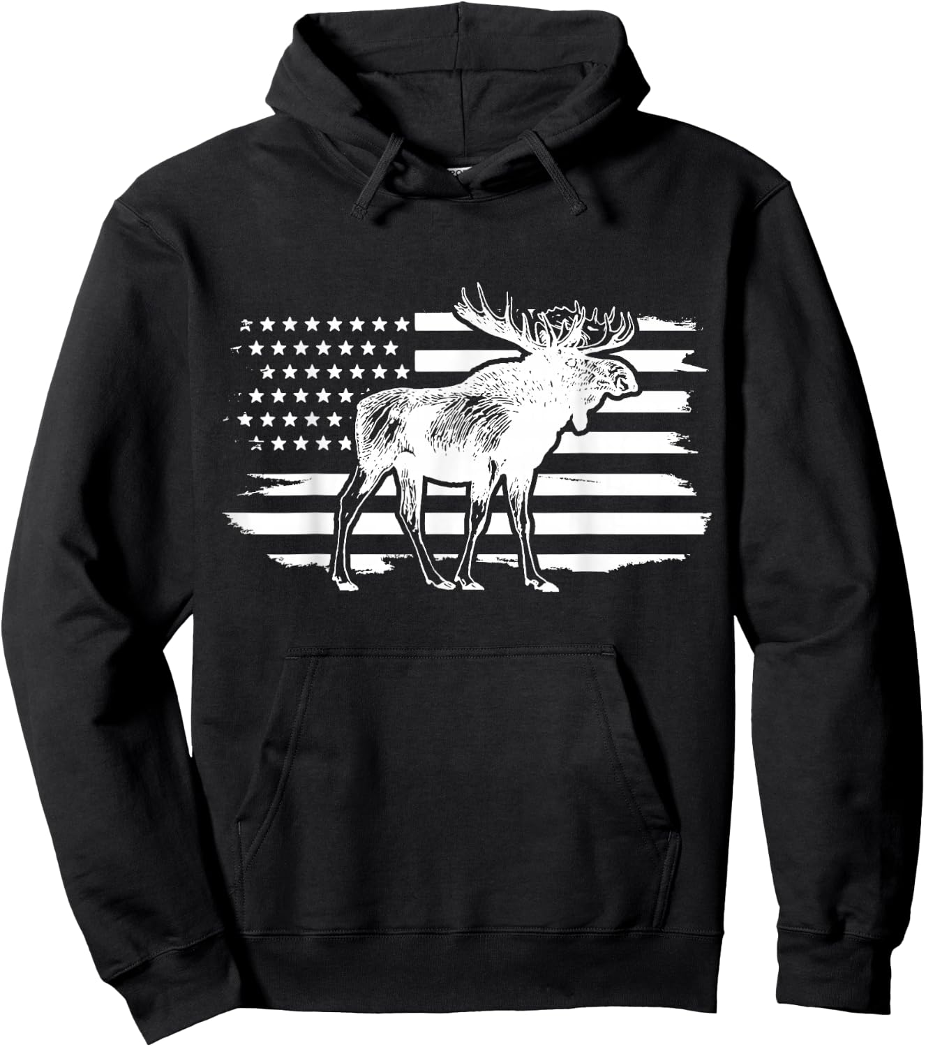 Moose American Flag Vintage Patriotic Hoodie - Hoodie | Black