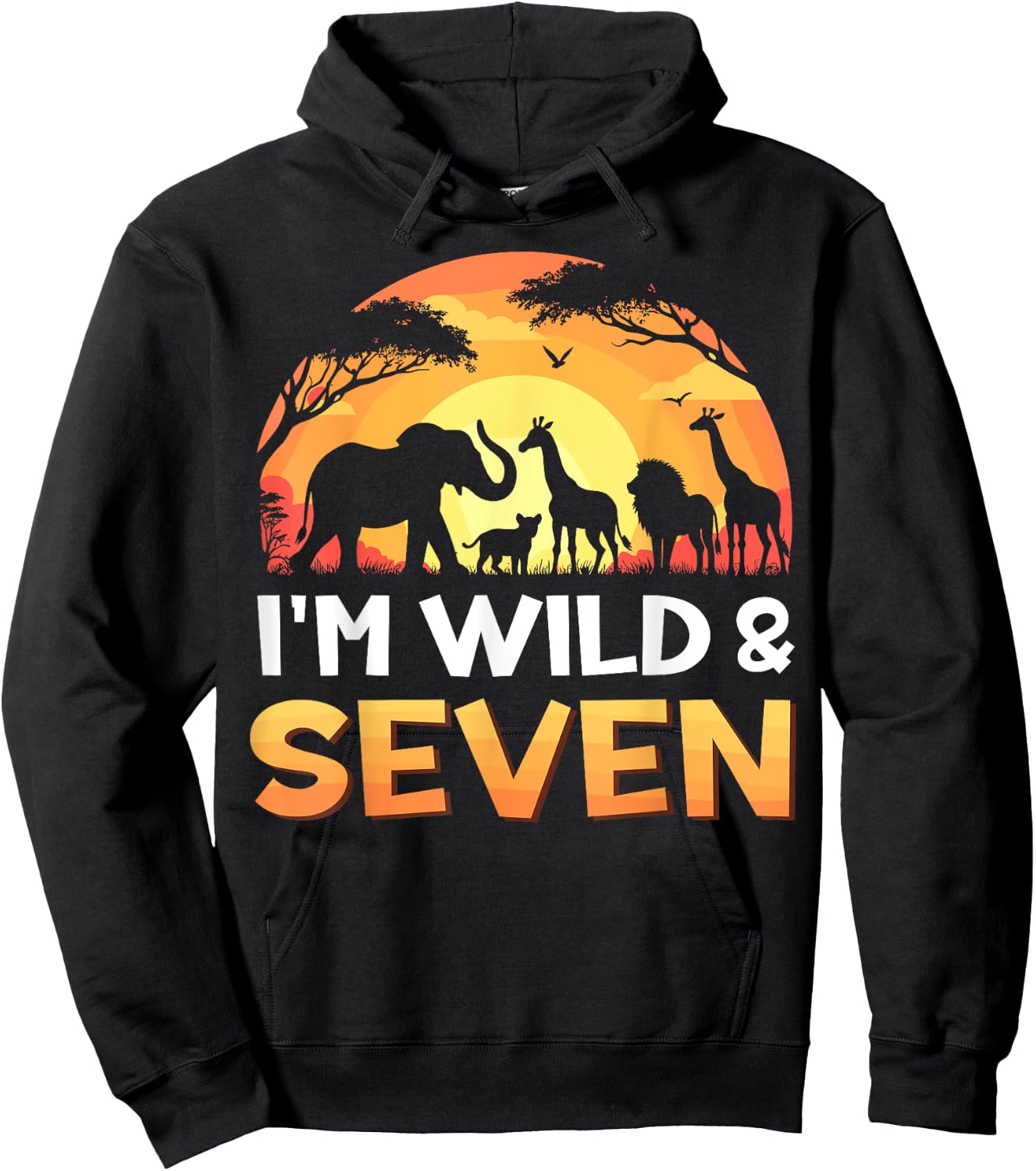 I'm Wild and Seven 7th Birthday Safari Wildlife Zoo Animals Hoodie - Hoodie | Black