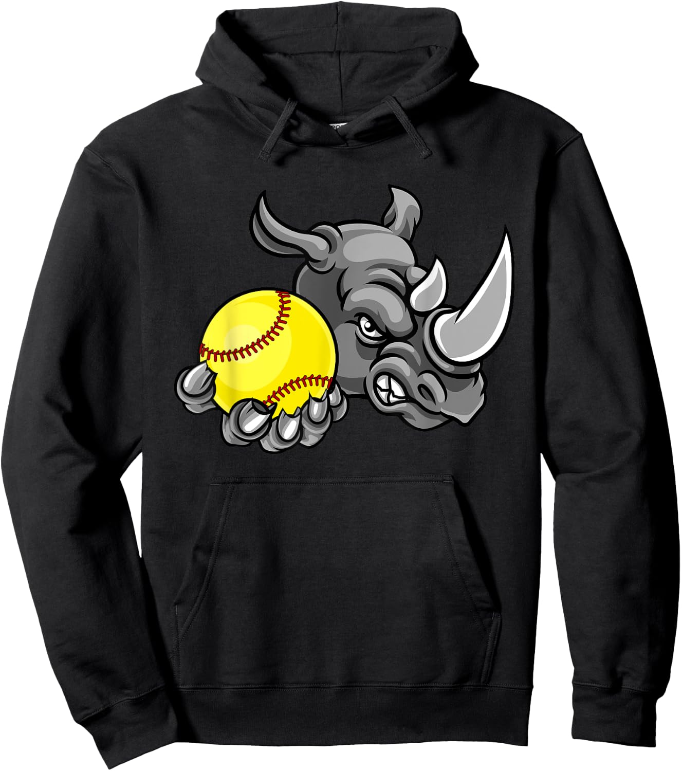 Rhino Softball Animal Cartoon Character Hoodie - Hoodie | Black