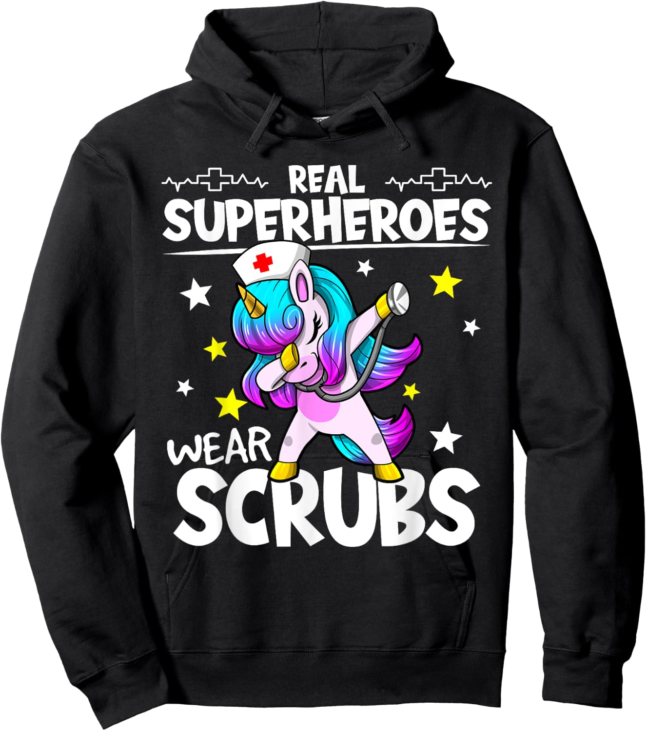 Nursing Dabbing Unicorn Real Superheroes Wear Scrubs Nurse Hoodie - Hoodie | Black