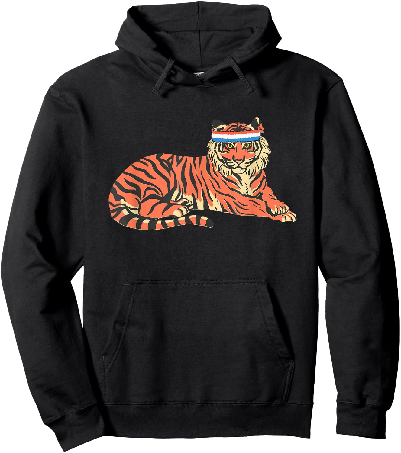 Tiger Shirt Tiger Wearing Sweatband Hoodie - Hoodie | Black