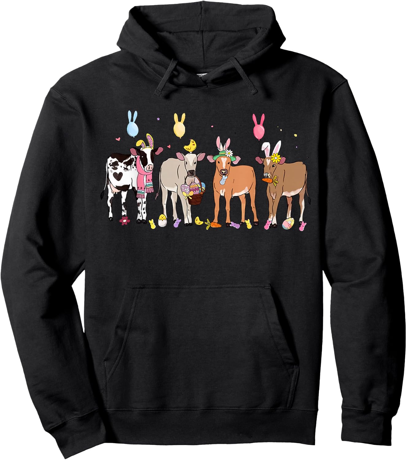 Happy Easter Highland Cow Heifer Easter Day Farmer Cowgirl Hoodie - Hoodie | Black