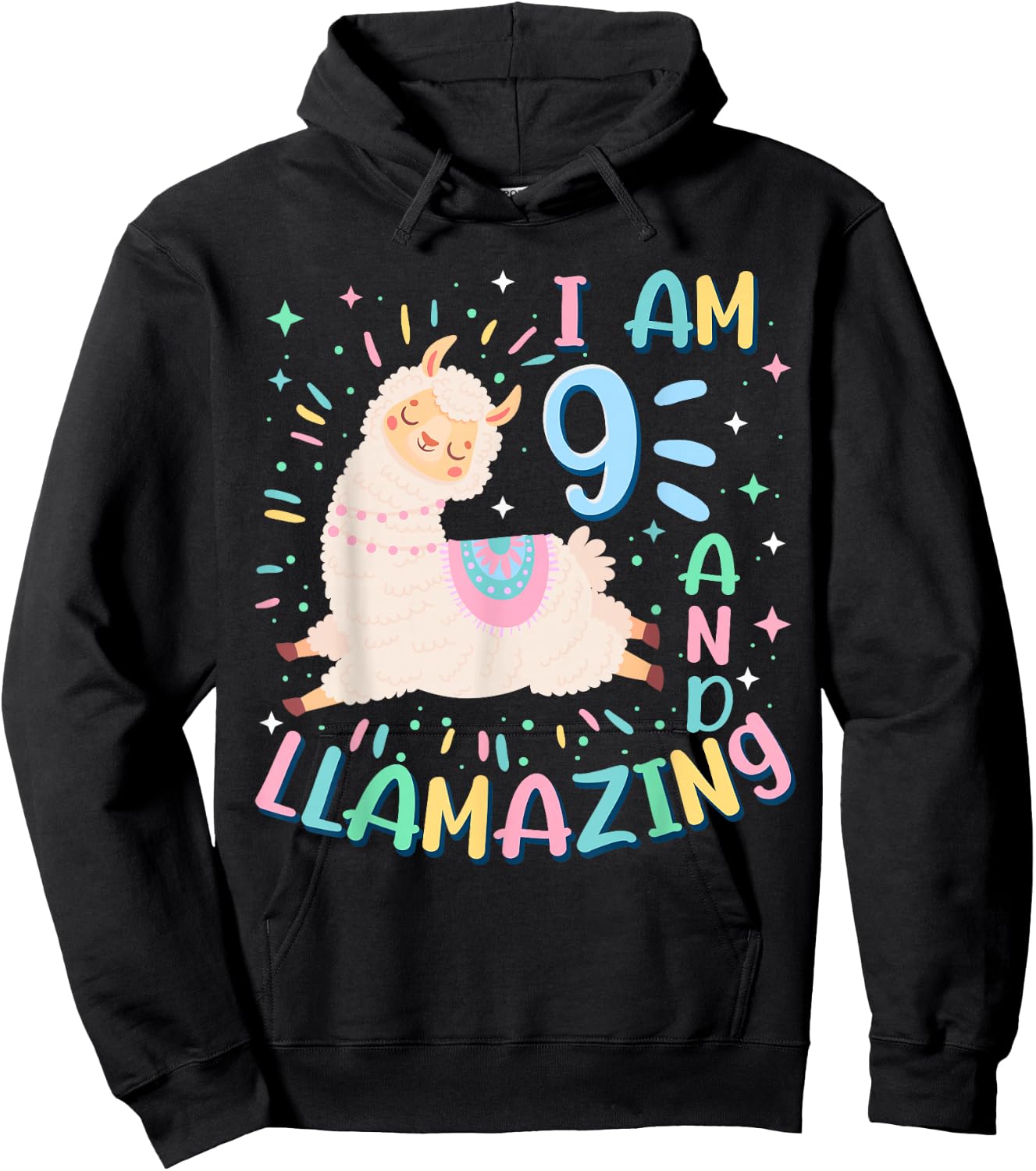 9th Birthday I Am 9 Years Old And Llamazing Llama Girl Teens Hoodie - Hoodie | Black