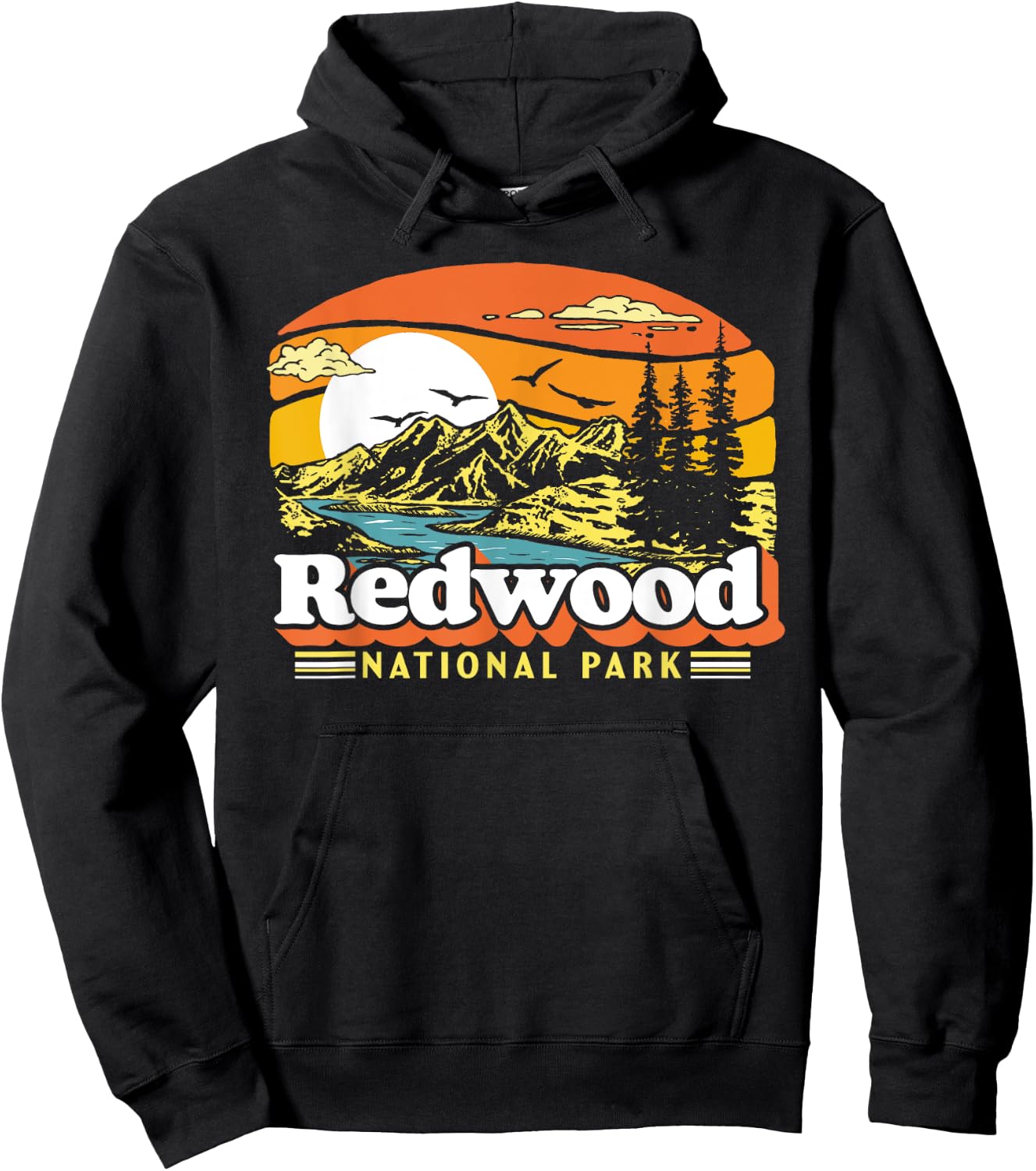 Redwood National Park Vintage 80s Retro California Mountains Hoodie - Hoodie | Black