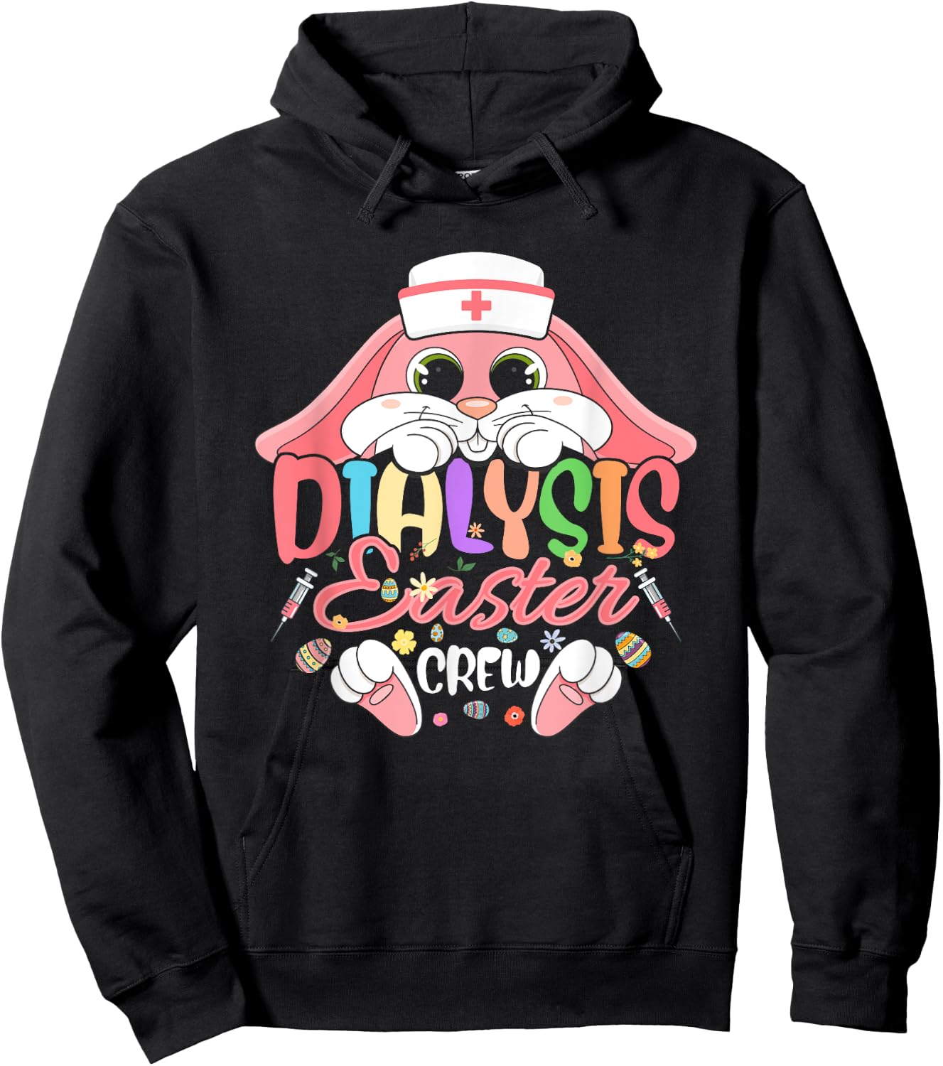 Dialysis Easter Day Nurse Crew Bunny Ears Dialysis Nurse Hoodie - Hoodie | Black