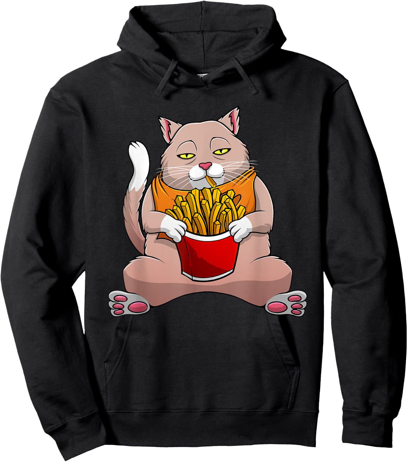 Funny French Fries Design Women Cat Foodie Eater Hoodie - Hoodie | Black