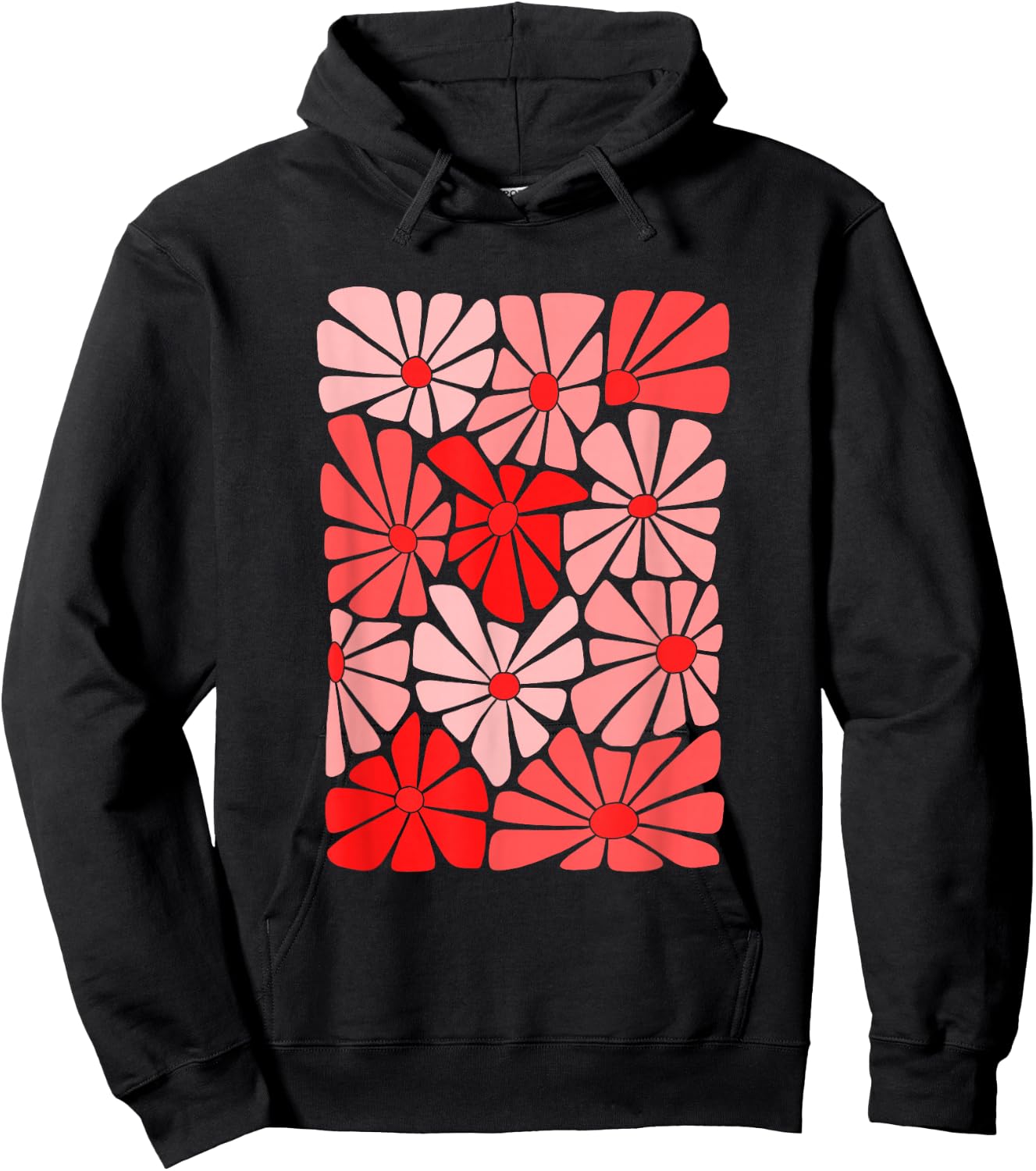 Red Color Flowers Block Red Graphic Hoodie - Hoodie | Black
