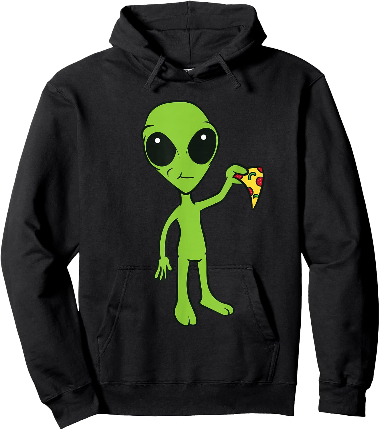 Alien With Pizza Slice Ufo Cute Alien Eating Pizza Hoodie - Hoodie | Black