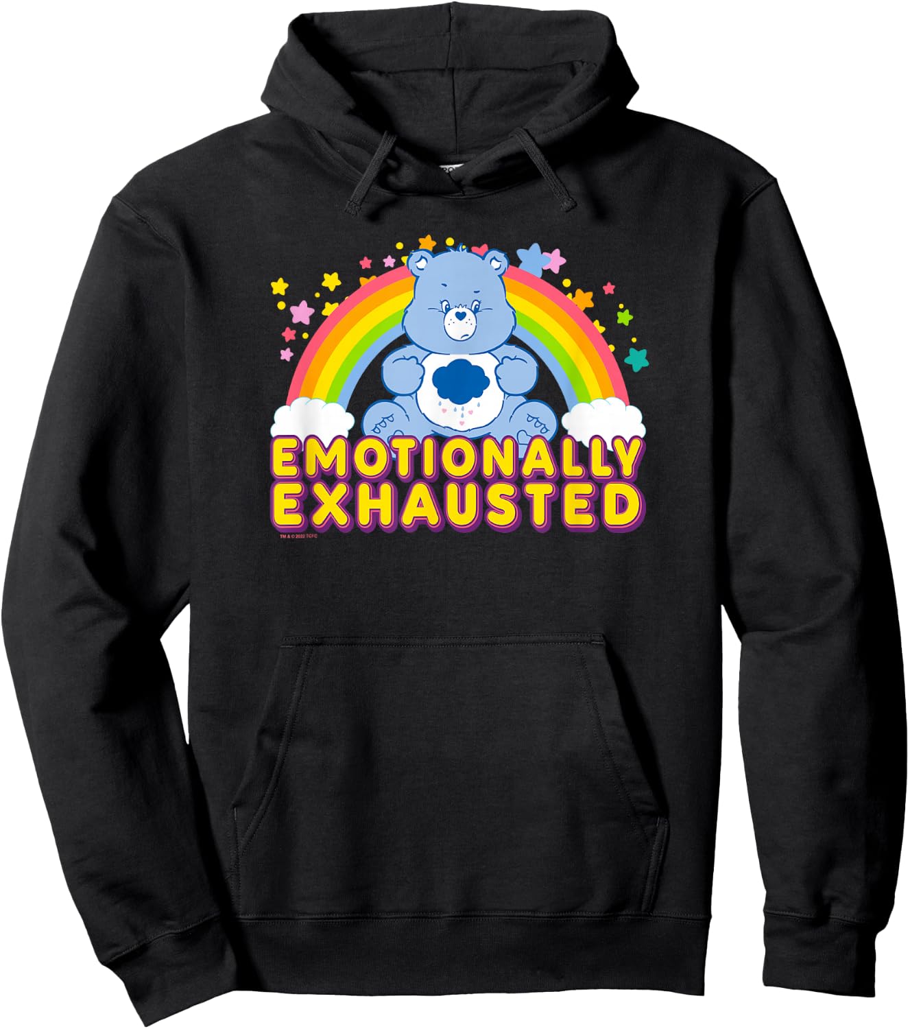 Care Bears Emotionally Exhausted Rainbow Grumpy Bear Icon , Black, S Hoodie - Hoodie | Black