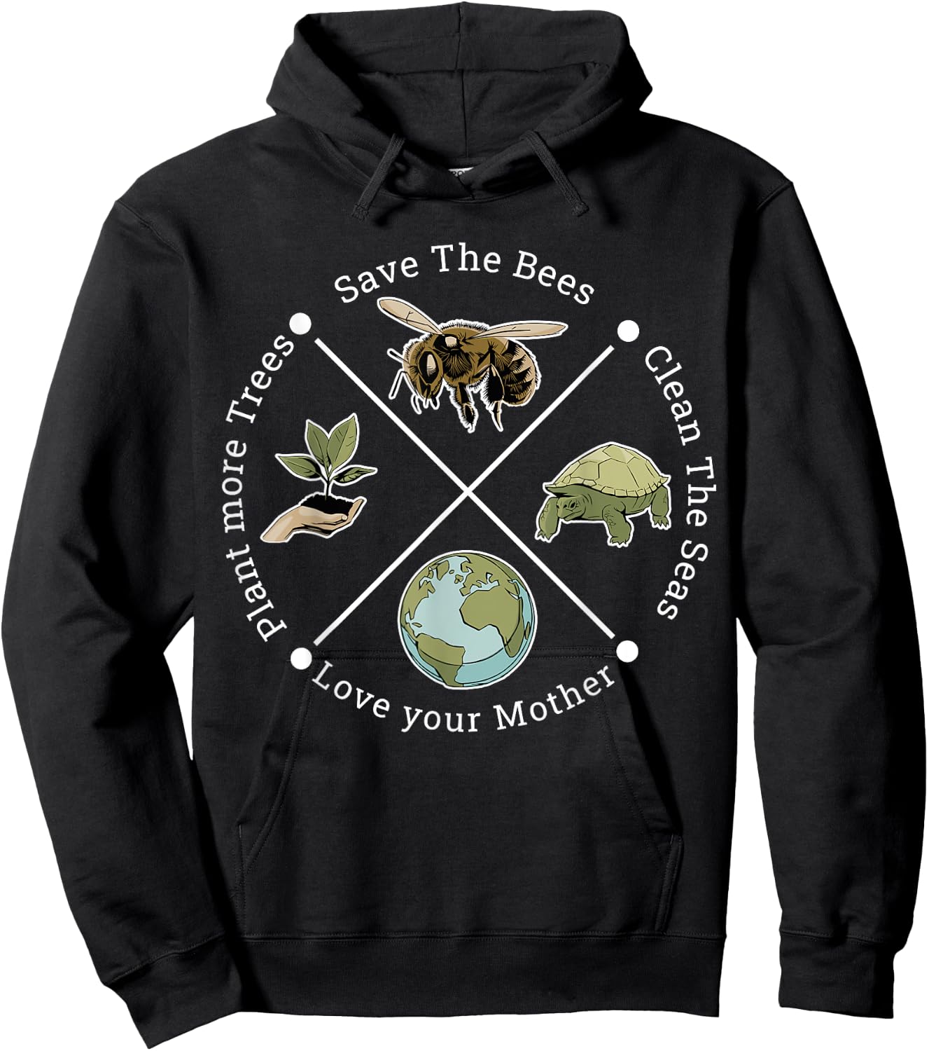 Earth Day Save the Bees Plant More Trees Clean the Seas Hoodie - Hoodie | Black