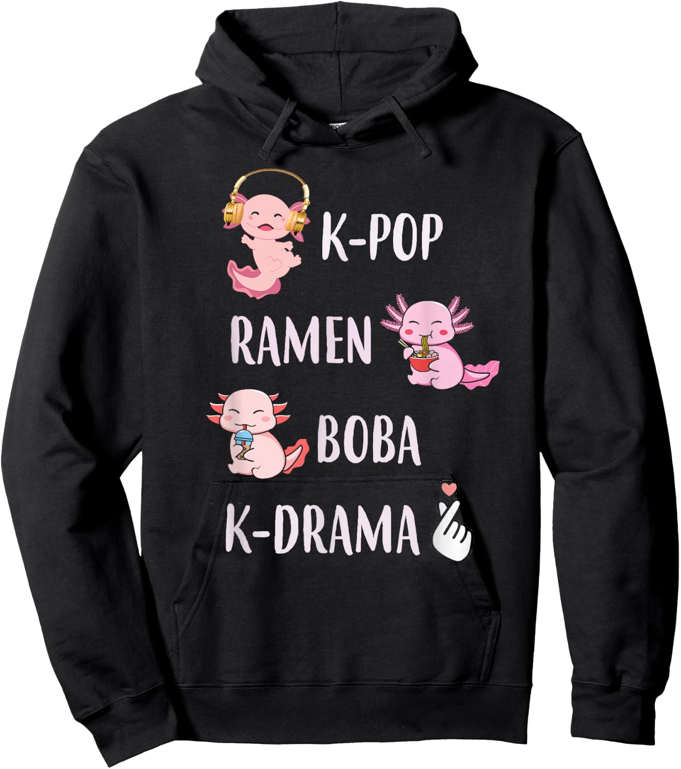 Cute Axolotl Kawaii K-Pop Ramen Boba Bubble K-Drama Lover Hoodie - Hoodie | Black