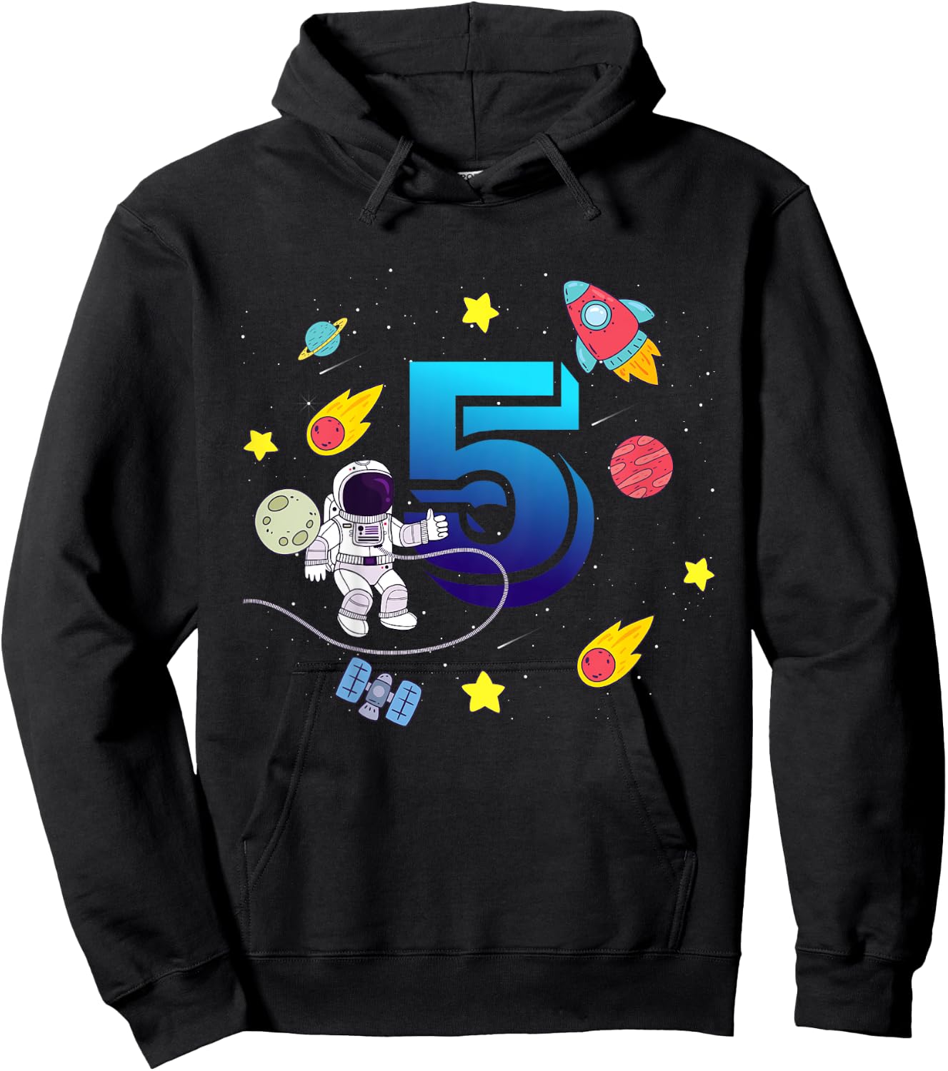 Kids 5 Years Old Birthday Boy Astronaut Outer Space Galaxy Hoodie - Hoodie | Black