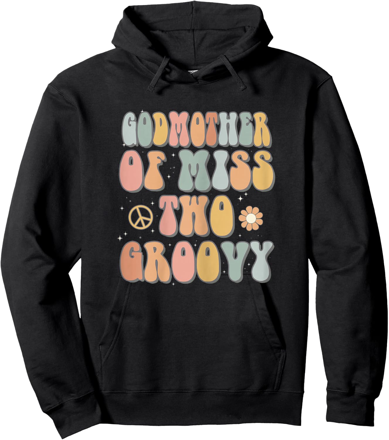Godmother Two Groovy Second Birthday Retro 2nd Bday Party Hoodie - Hoodie | Black