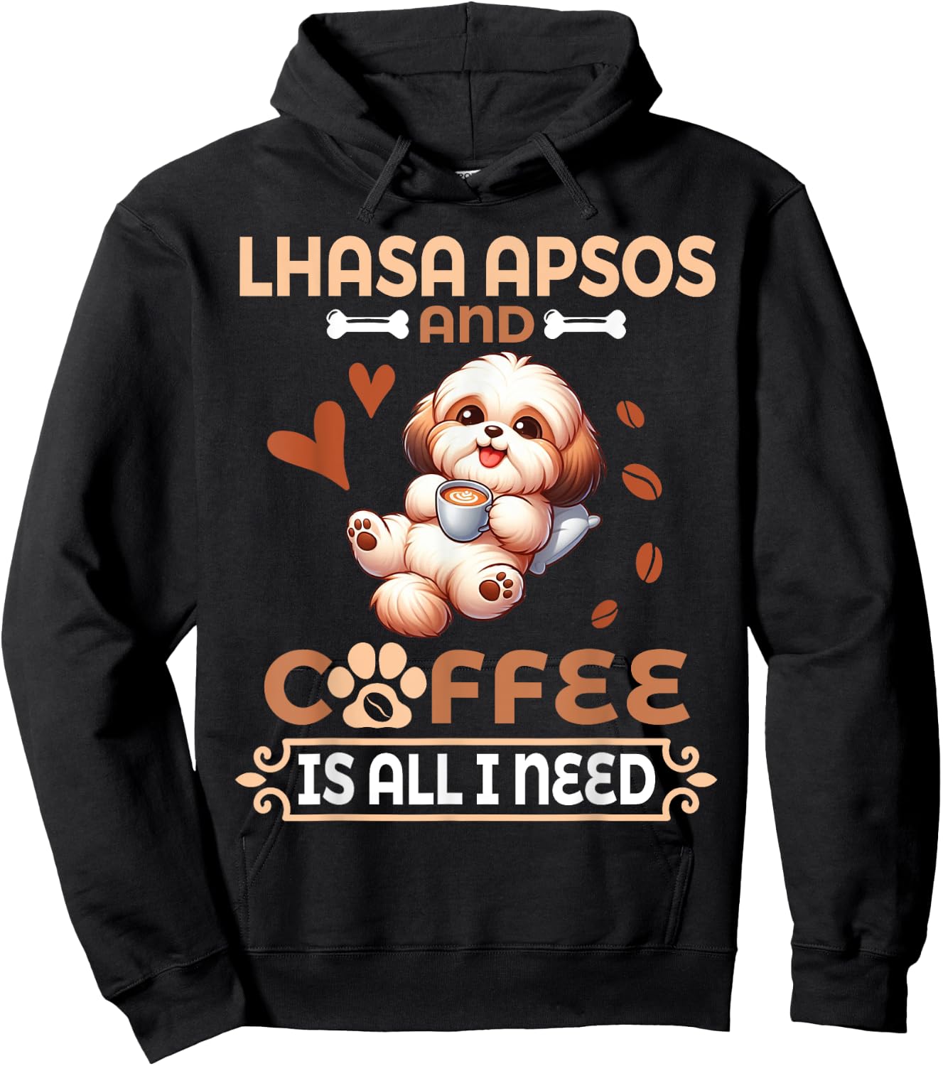 Mom Daddy Drinker Dog Drinking Coffee Lhasa Apso And Coffee Hoodie - Hoodie | Black