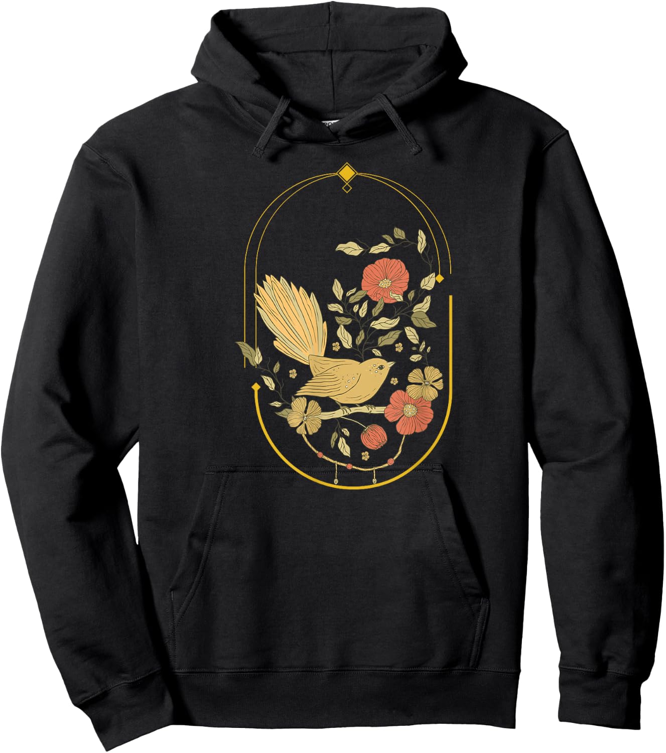 Tennessee Merchant Boho Bird n Flowers , Blue, Women's, Small, Short Sleeve, Classic Fit Hoodie - Hoodie | Black
