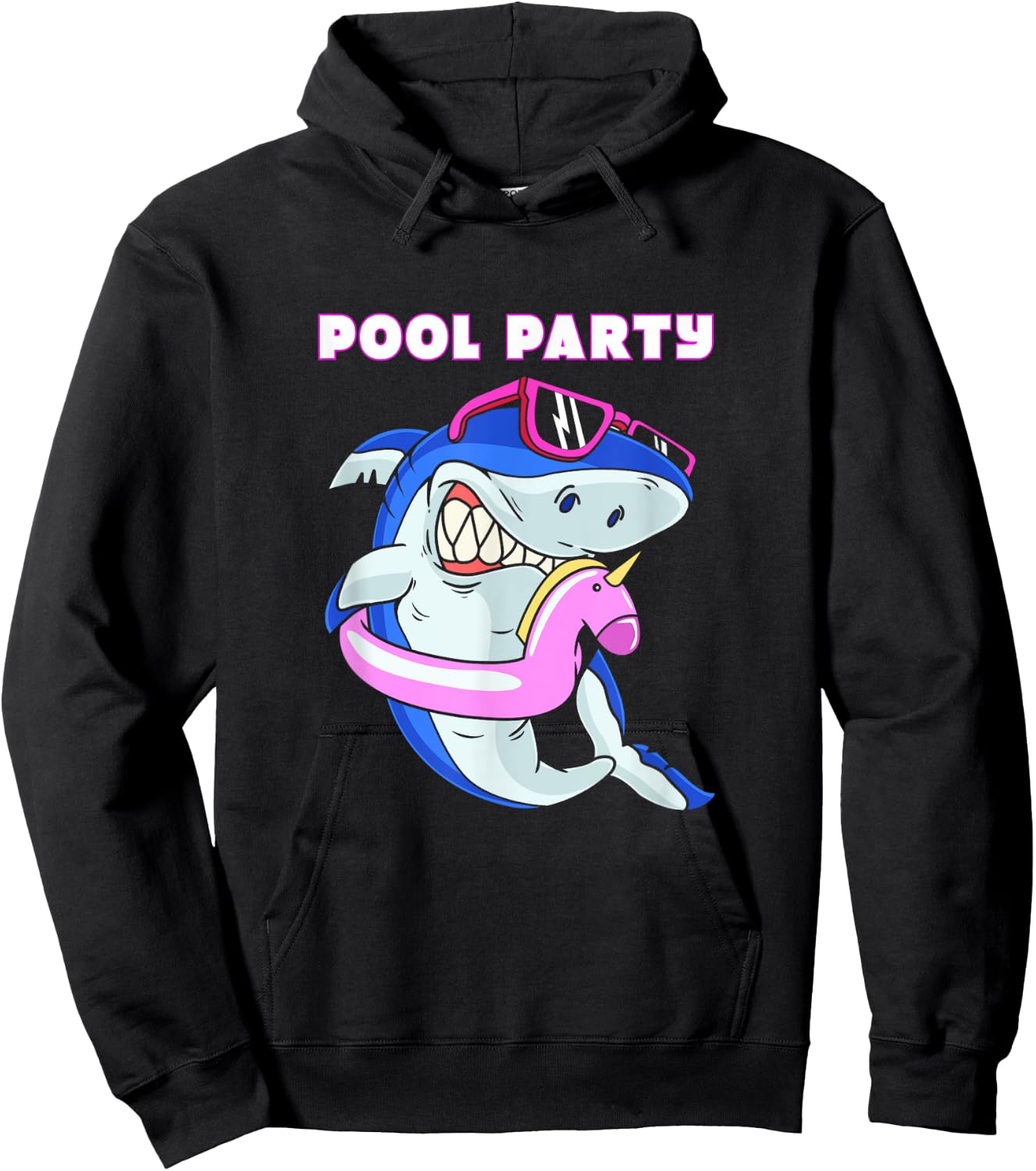 Cute Pool Party Squad Unicorn Shark With Sunglasses Hoodie - Hoodie | Black