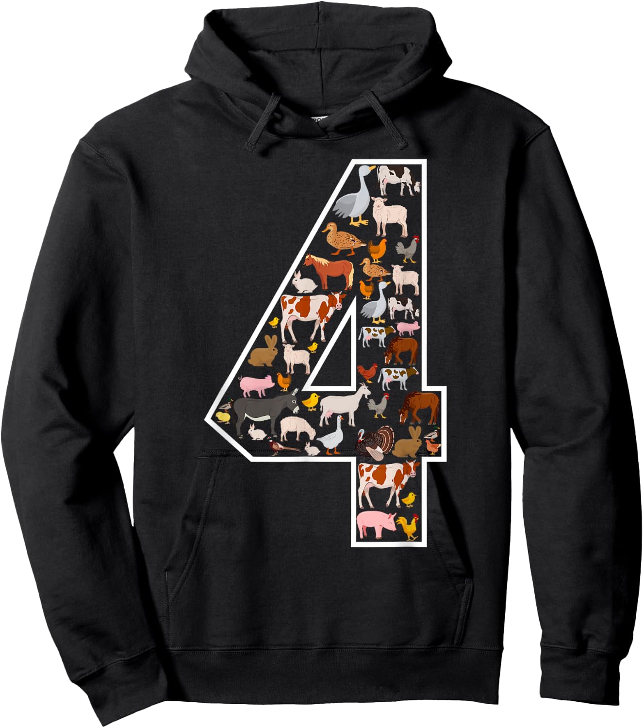 4th Birthday Farm Animals Themed Party 4 Year Old Hoodie - Hoodie | Black
