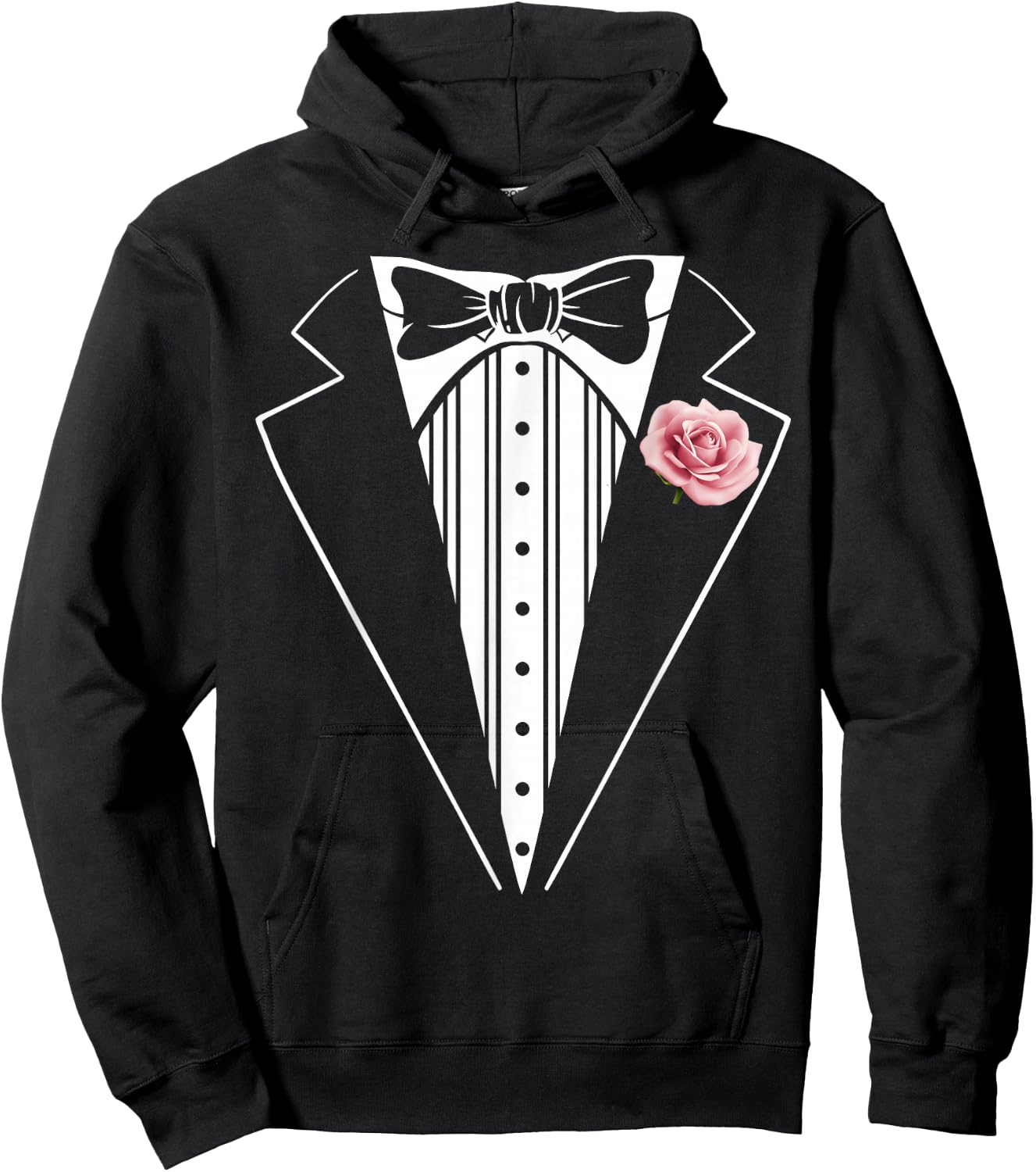 Tuxedo Funny Kids Adult Rose Boutonniere Pink Tuxedo Costume Hoodie - Hoodie | Black