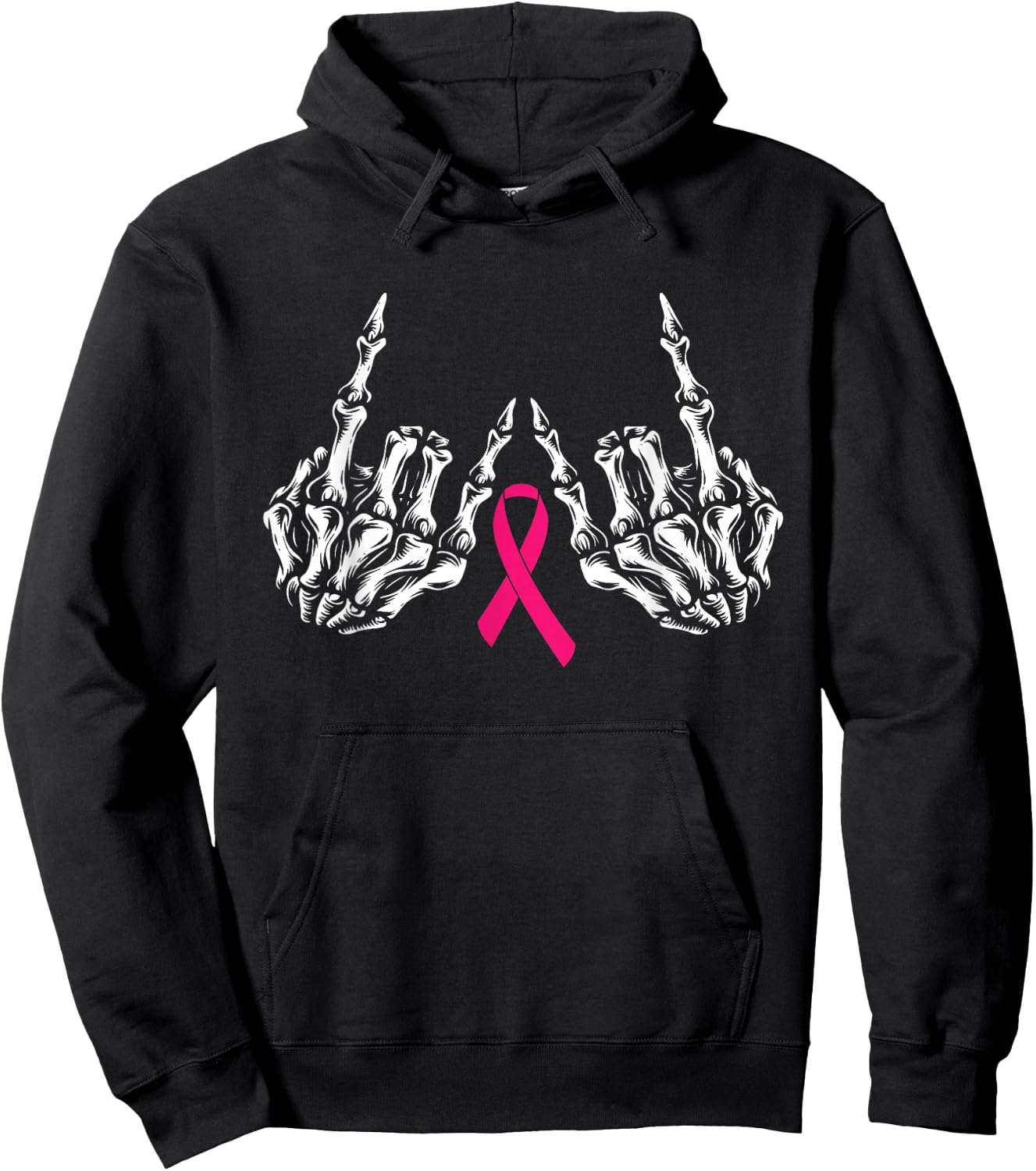 Skeleton Rock Hand Breast Cancer Awareness Cool Pink Ribbon Hoodie - Hoodie | Black