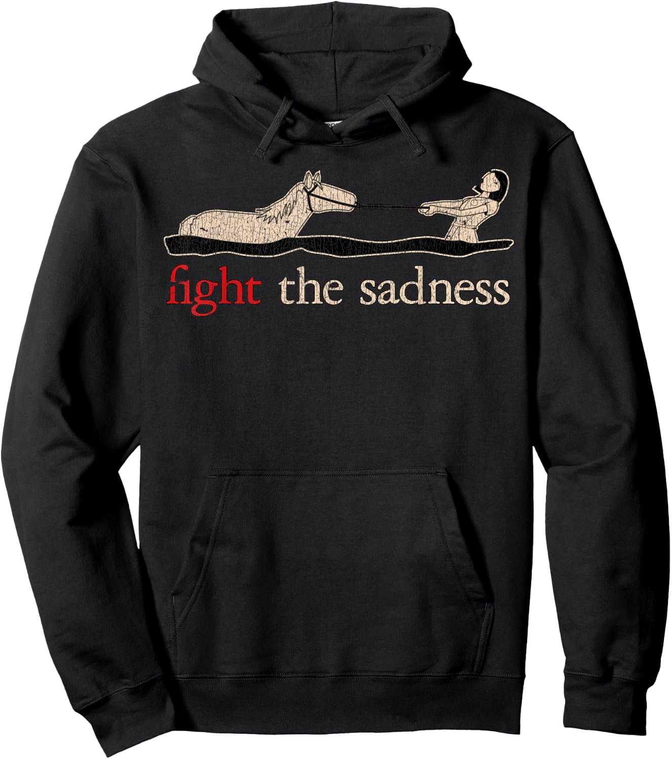 Vintage White Fight The Sadness Horse Girl Funny Hoodie - Hoodie | Black
