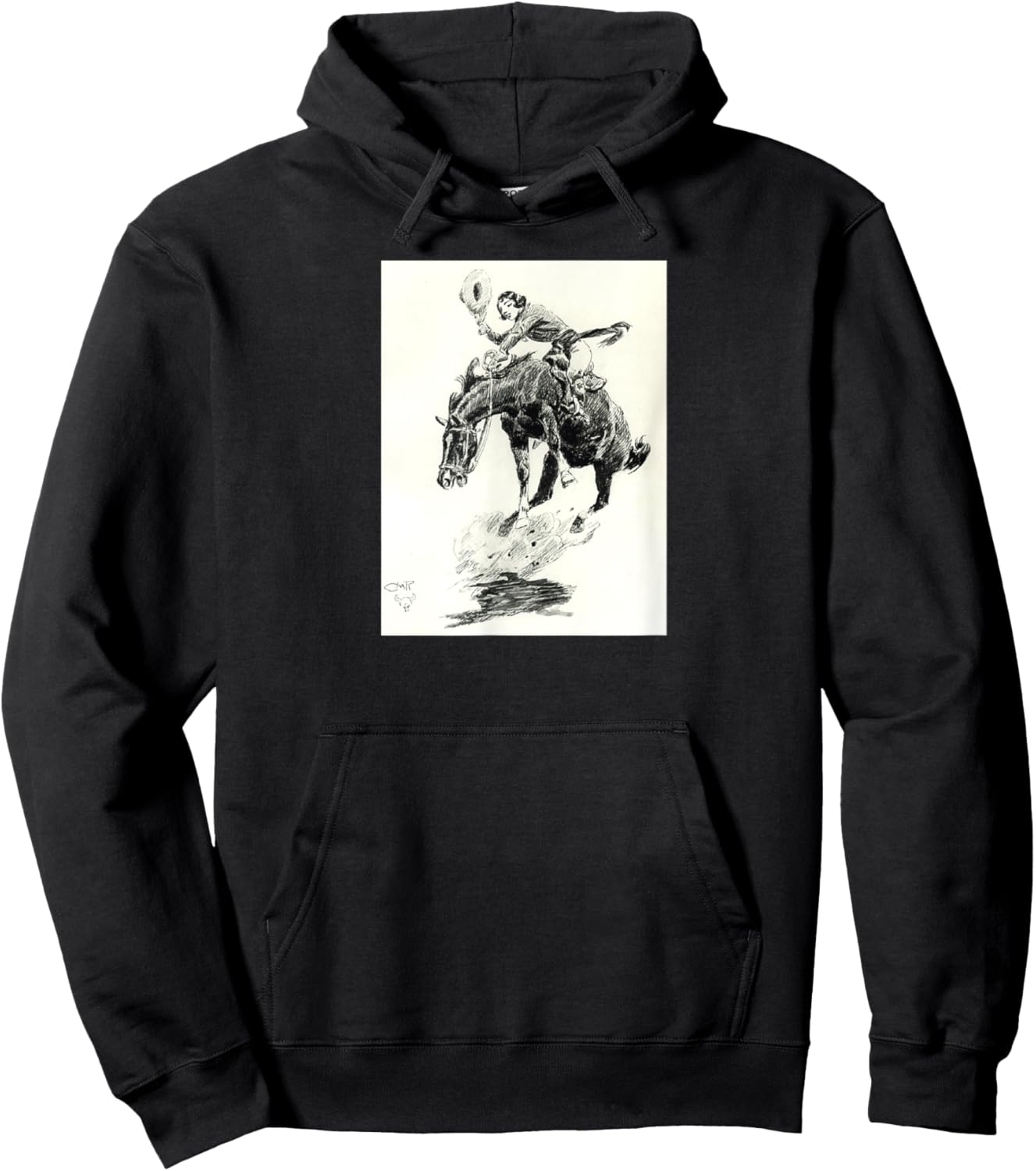 AmbiguiTee Art Western - Rodeo Cowgirl Riding Bucking Horse - Black - Small - Short Sleeve - Classic Fit - Cotton 65%, Polyester 35% Hoodie - Hoodie | Black