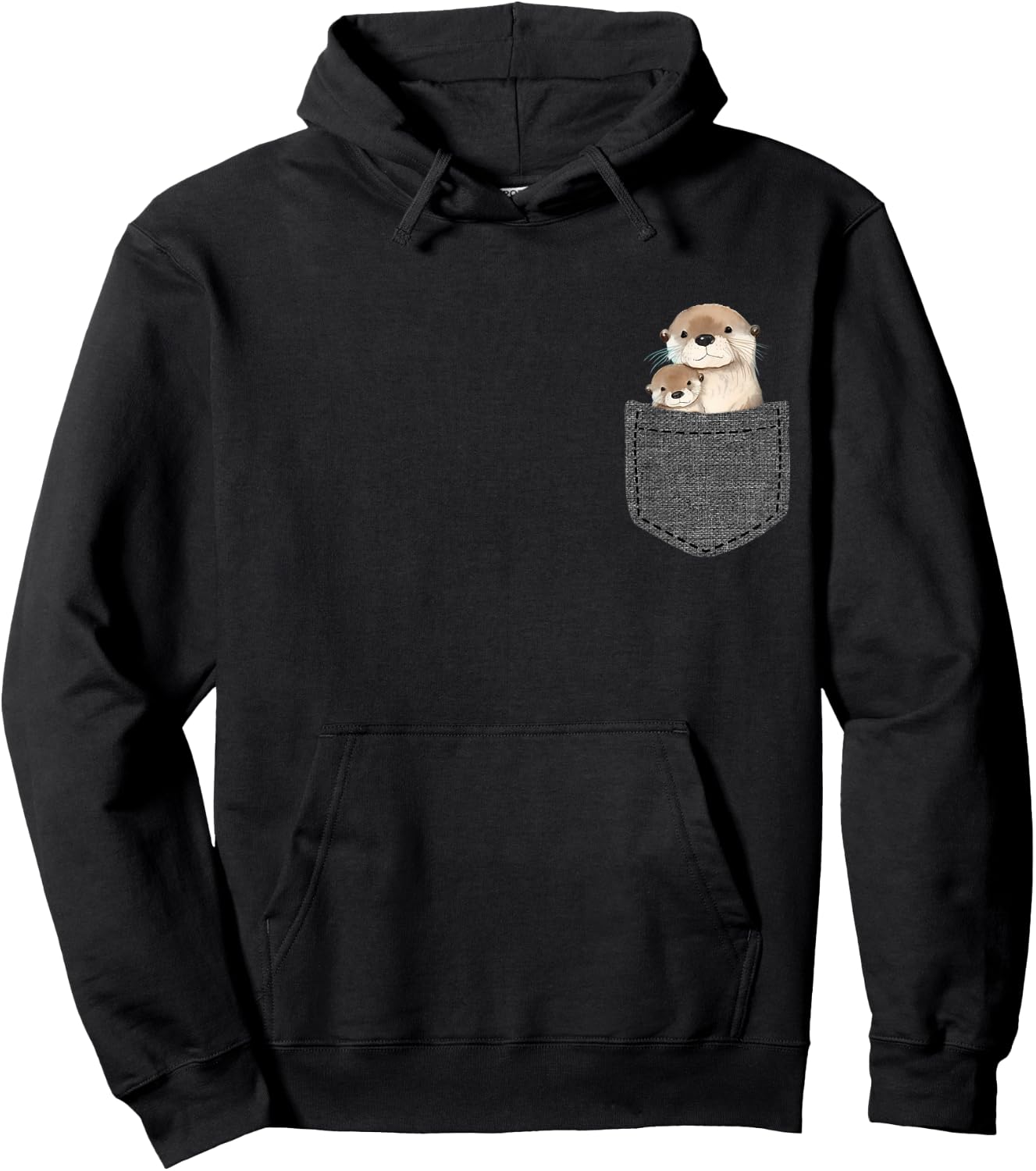 Otter Lover Pocket Gifts -Adults & Kids Black Small Cartoon Short Sleeve Hoodie - Hoodie | Black