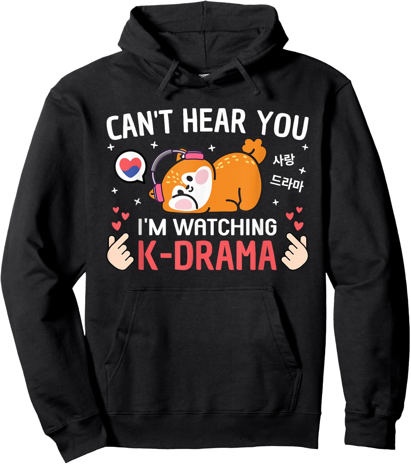 Can't Hear You I'm Watching K-Drama Squirrel Funny Korean Drama Hoodie - Hoodie | Black